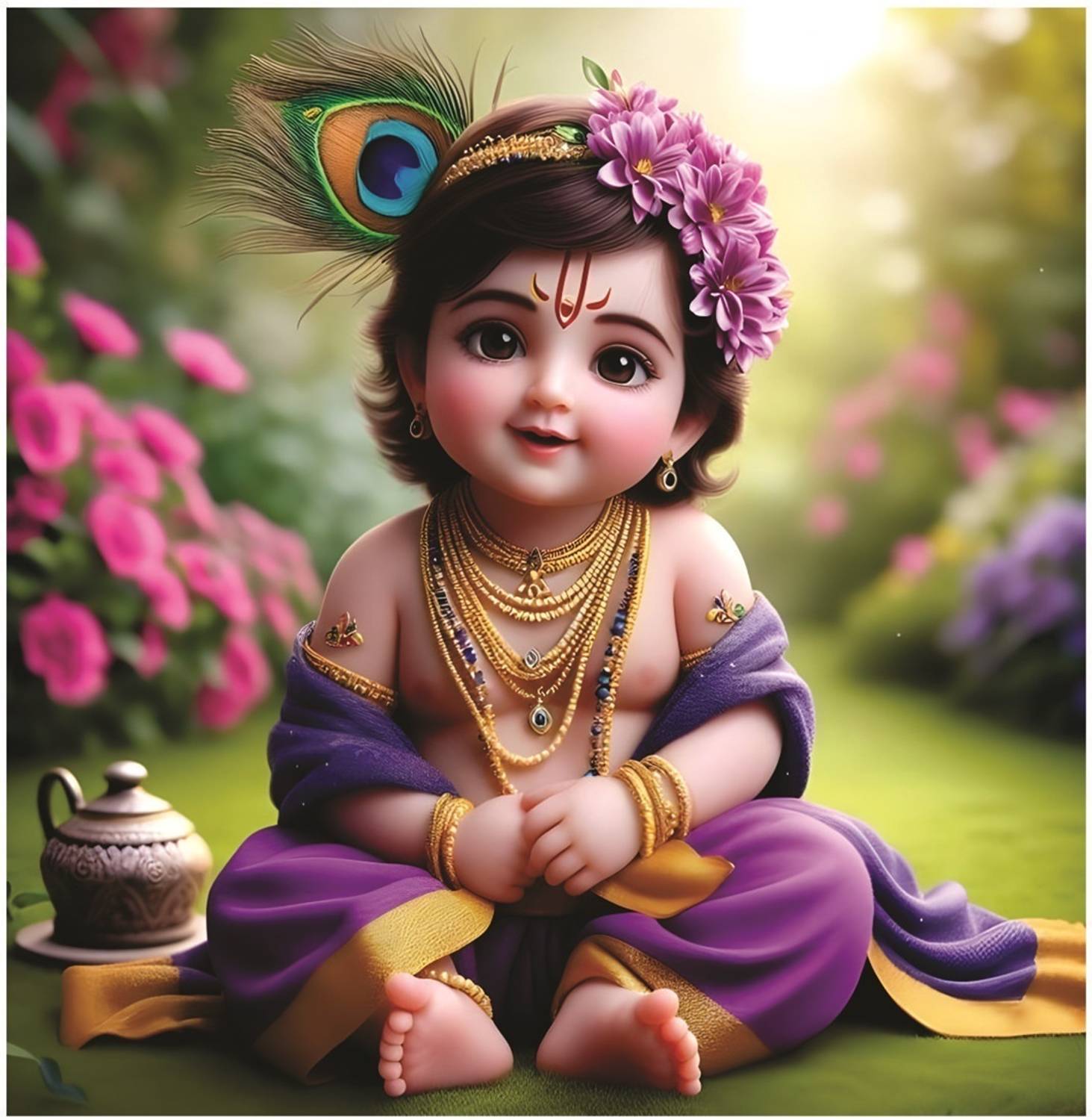 AnaBiaDecor Baby Krishna God Wall Poster for Pooja Room, Livingroom, Bedroom, Office, Kidsroom (Size - 45 CM x 45 CM) Vinyl