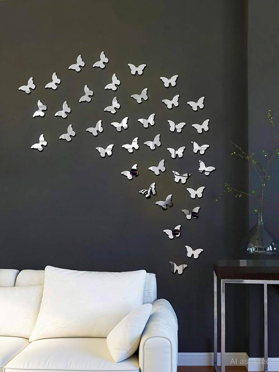 Abarro 3.3 inch Butterfly Decoration, Pack of 55 Mirror Butterfly Stickers Self Adhesive Sticker