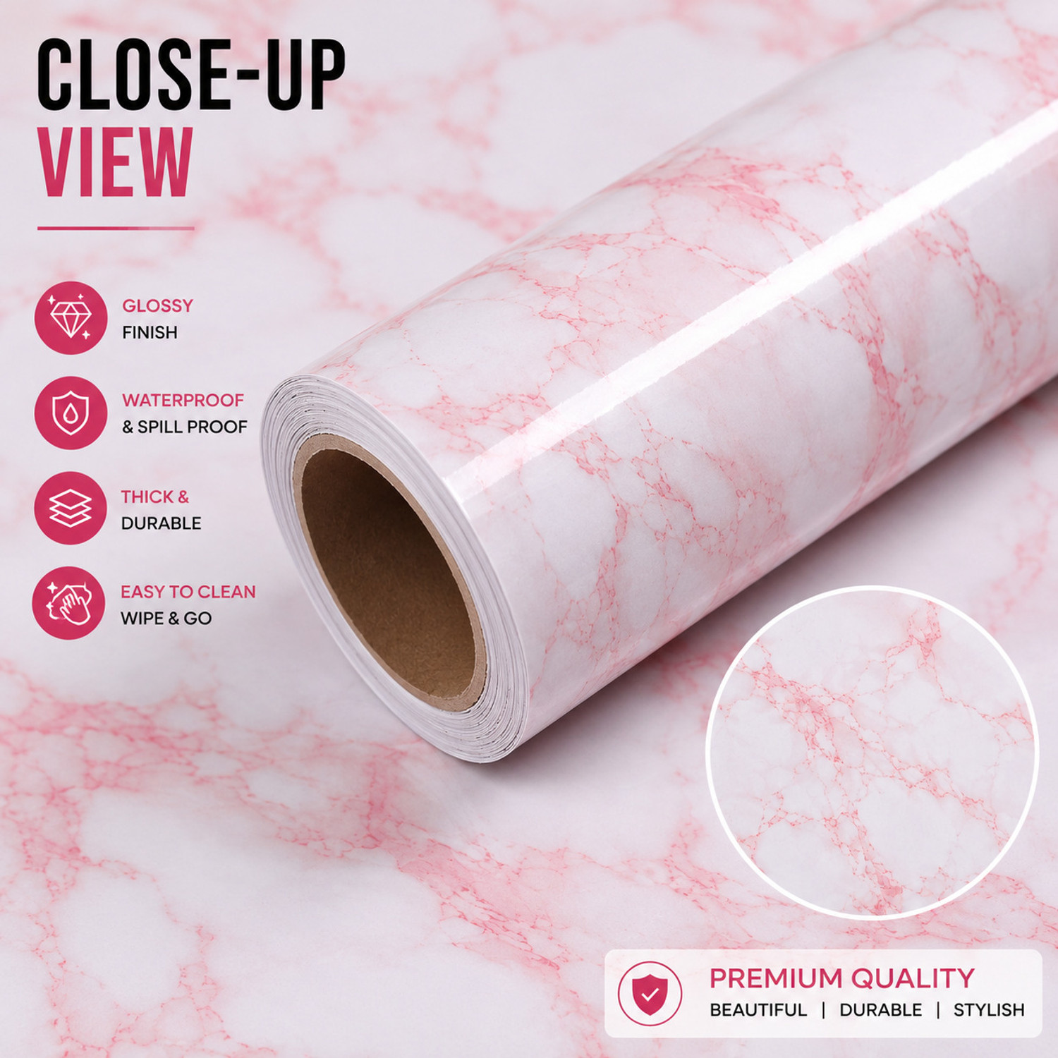 Image of Pamidhar 200 cm Self Adhensive Pink Marble Wallpaper Sticker For Decoration200x60cm(PACK OF1) Self Adhesive Sticker
