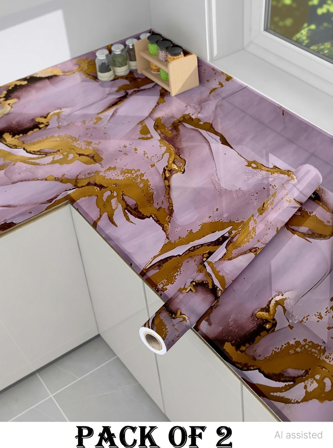 Image of SIRTERIQ 400 cm Waterproof Self Adhesive Premium Wall Sticker Kitchen Marble Sticker Self Adhesive Sticker