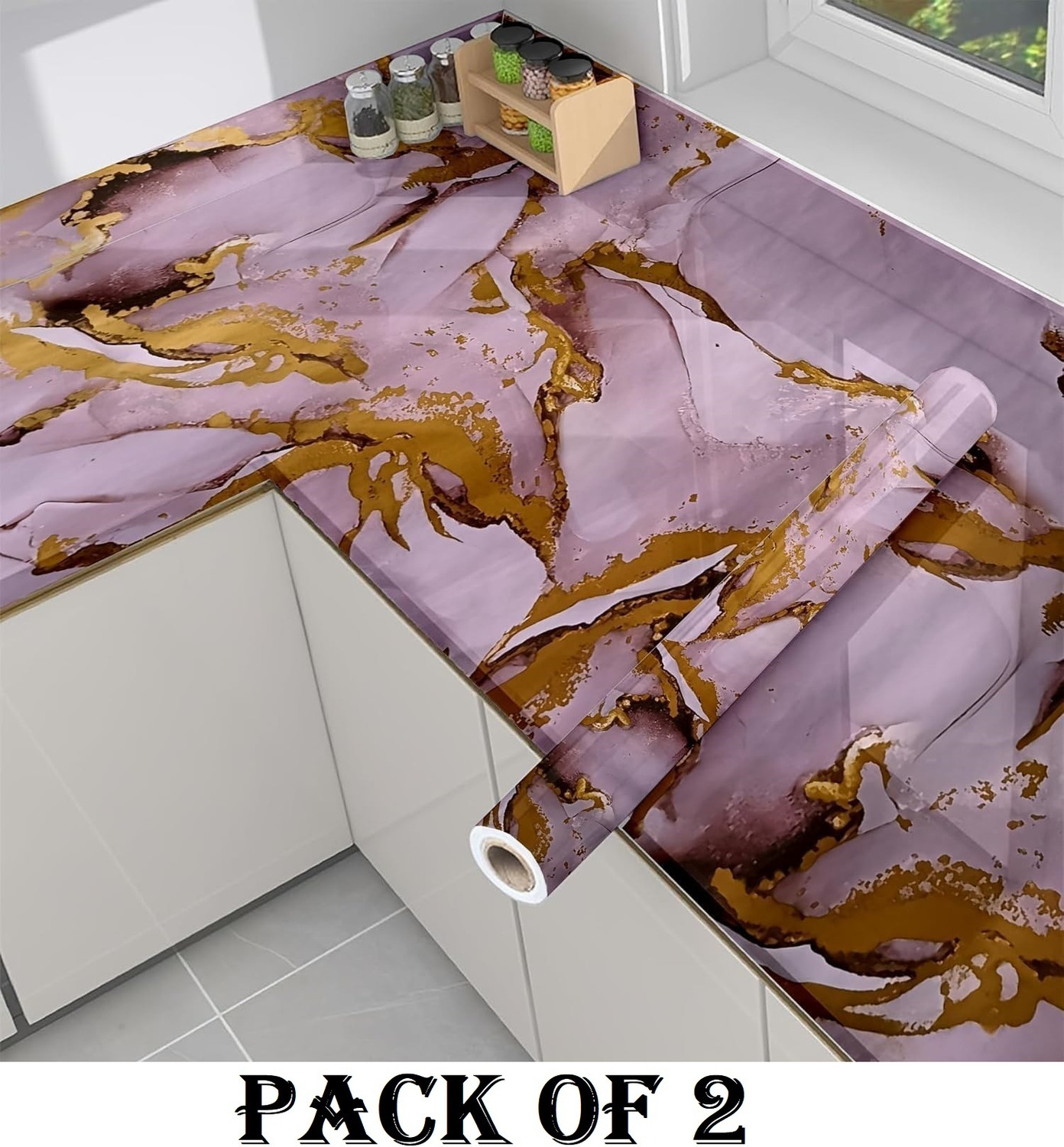 Image of SIRTERIQ 400 cm Waterproof Self Adhesive Premium Wall Sticker Kitchen Marble Sticker Self Adhesive Sticker