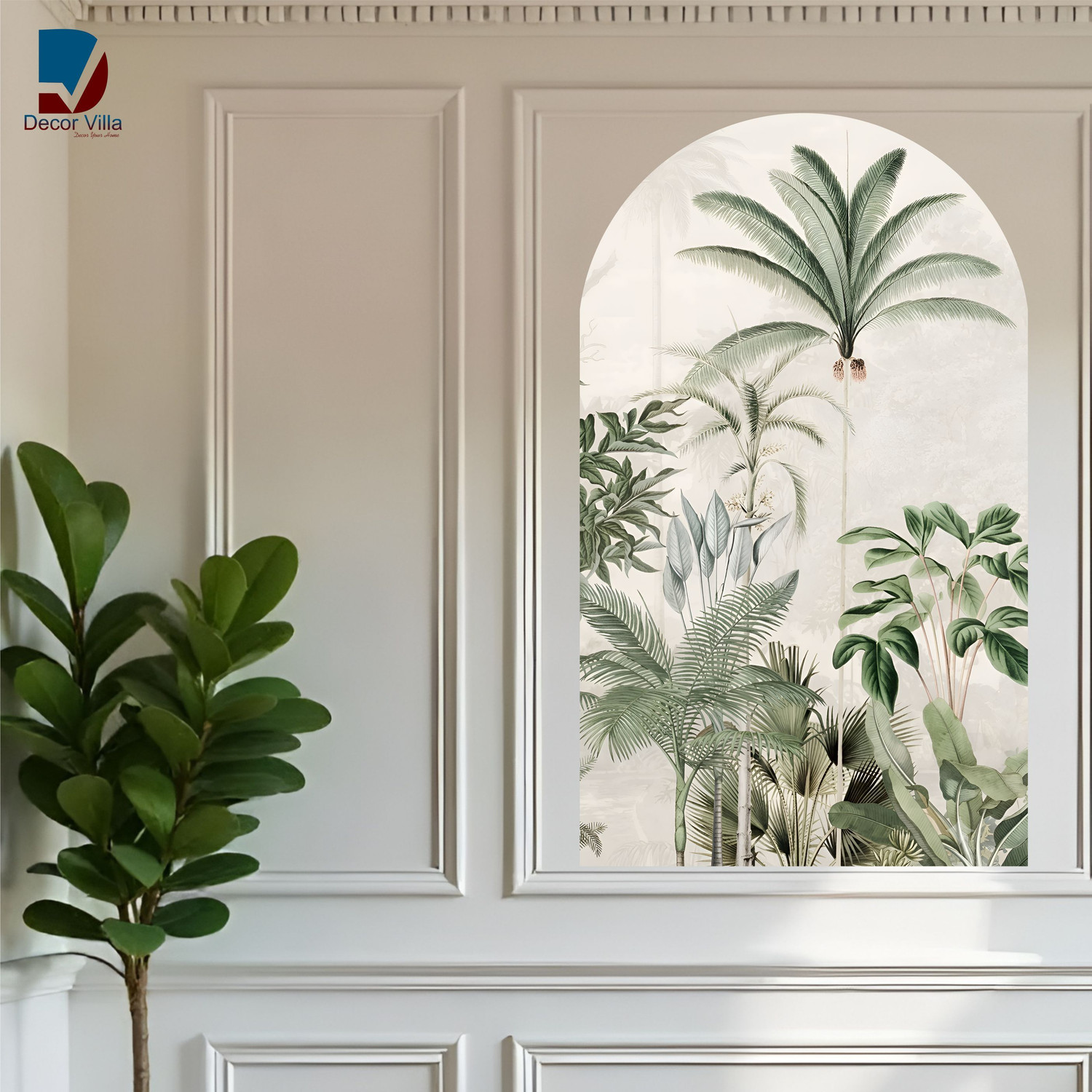 Image of Decor Villa 122 cm Peel & Stick Botanical Green Leaf Wall Mural Self Adhesive Sticker