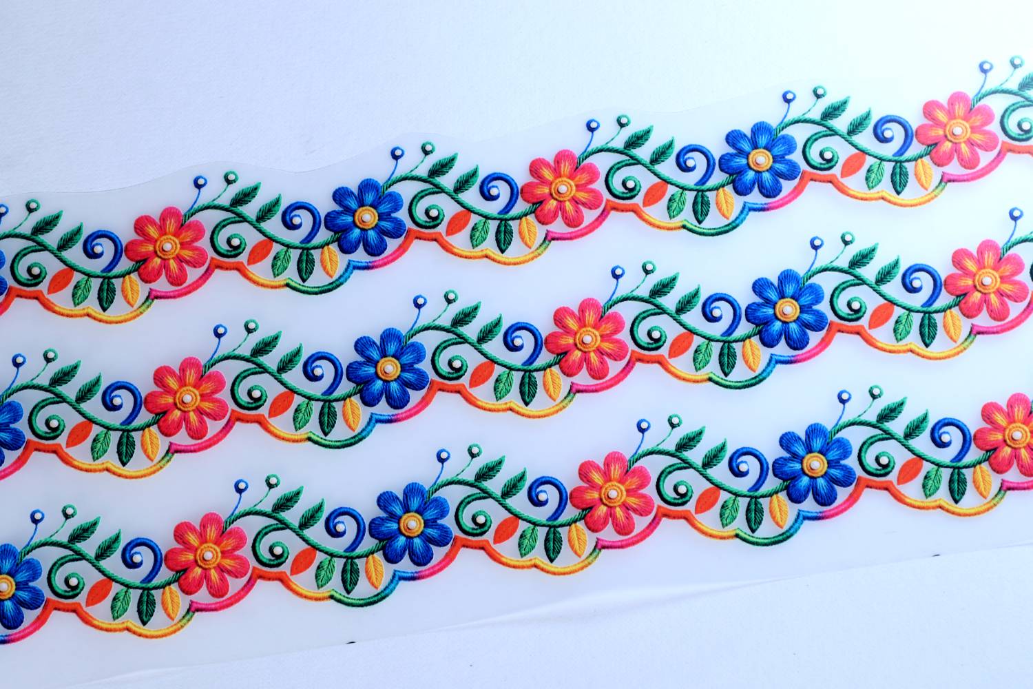 ARYAN 1 inch DTF Flower Border Iron-On Patch for Kurti, Suit & Dress Self Adhesive Sticker