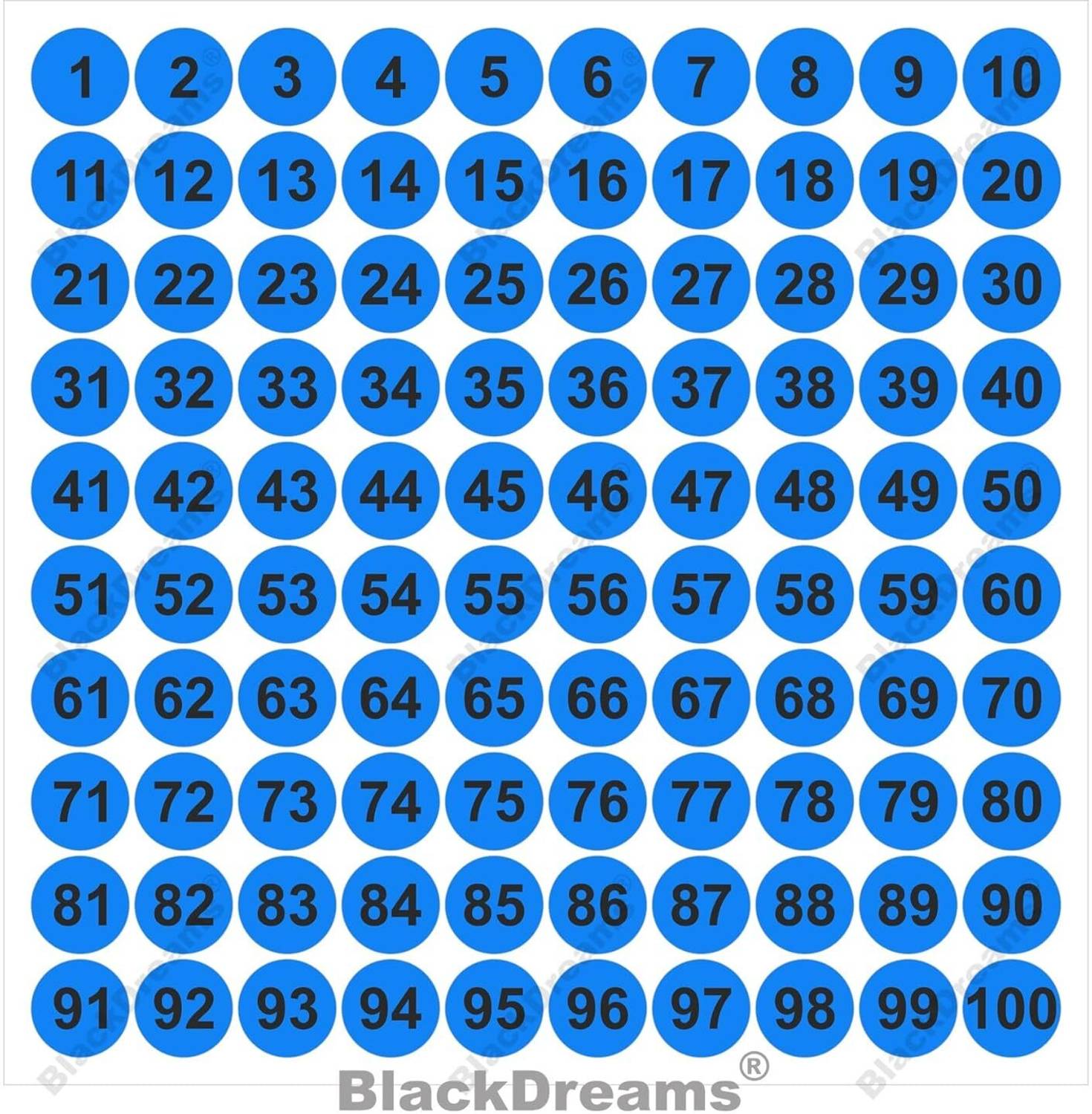 BlackDreams 2.5 cm Round 500 Piece 1 to 100 Number Label for Organizing, Numbering, Project, School Self Adhesive Sticker