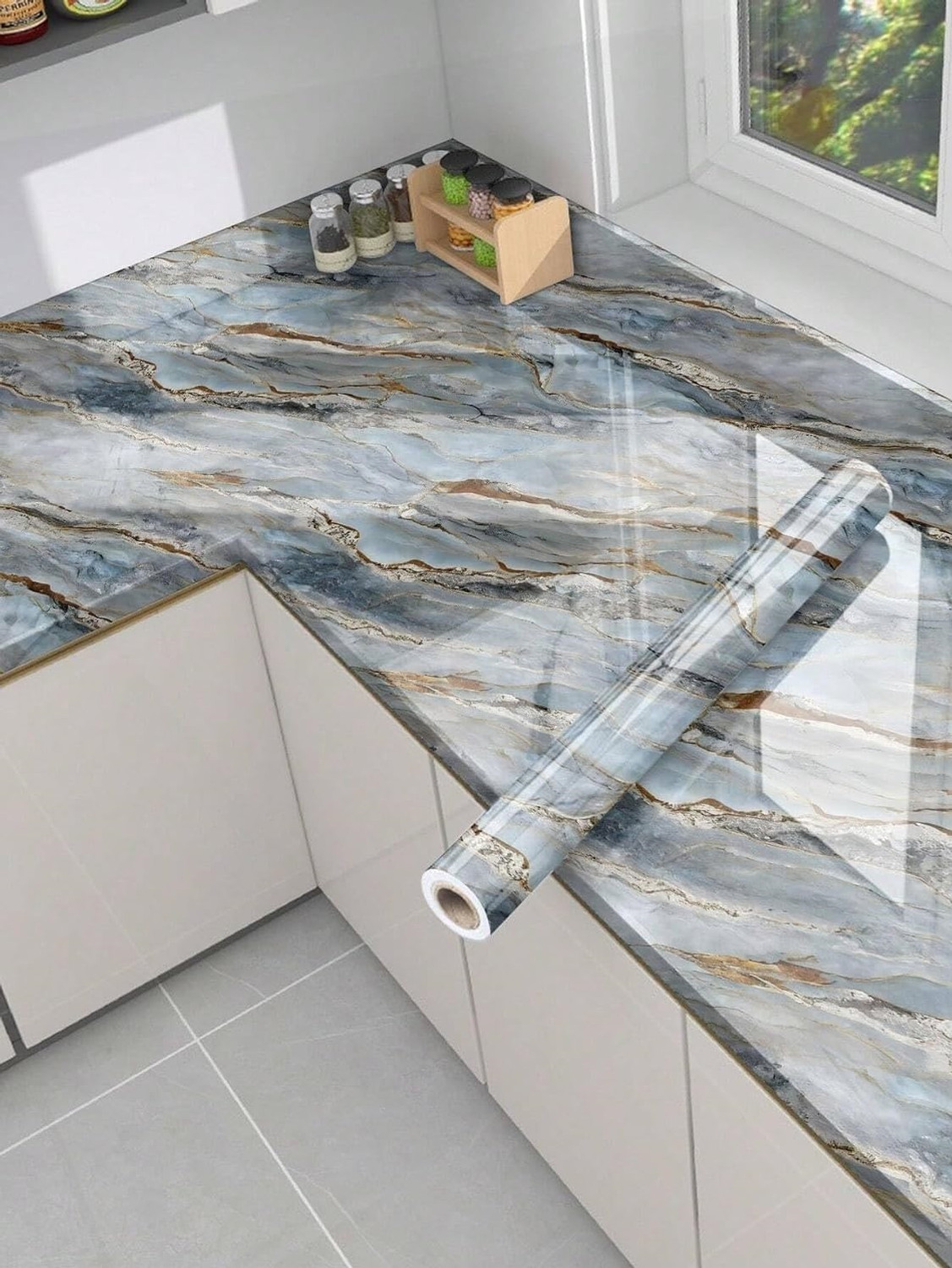 Image of SIRTERIQ 400 cm Kitchen Stickers Waterproof Roll Premium Wall Stickers Floor Sticker Self Adhesive Sticker