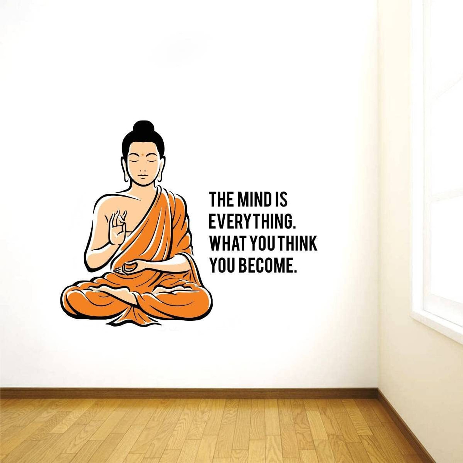 Image of INKEDIFY 73 cm Wall Decals sticker' Peaceful Buddha and Quote on Mind ' Self Adhesive Sticker