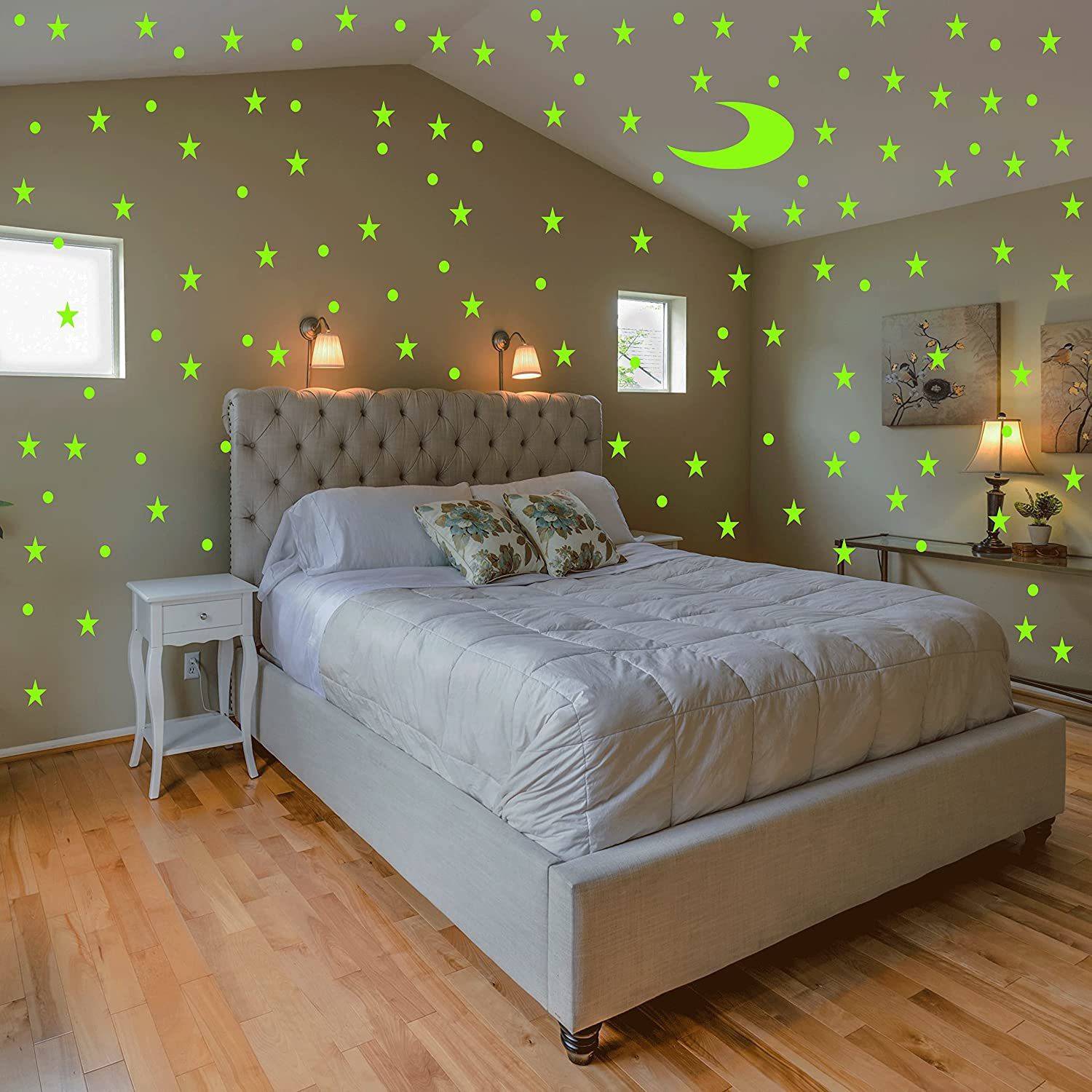 Ashamohar 3 cm Medium Glow in The Dark Galaxy of Stars with Moon Radium Night Bedroom/living room Home decor Wall Sticker (Pack of 5) Glow in the Dark Sticker