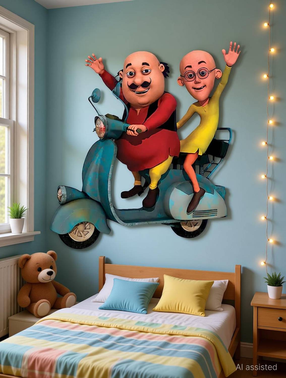 AnaBiaDecor 60 cm Motu Patlu Wall Sticker for Living Room,Bed Room,Office,Pooja Room Self Adhesive Sticker