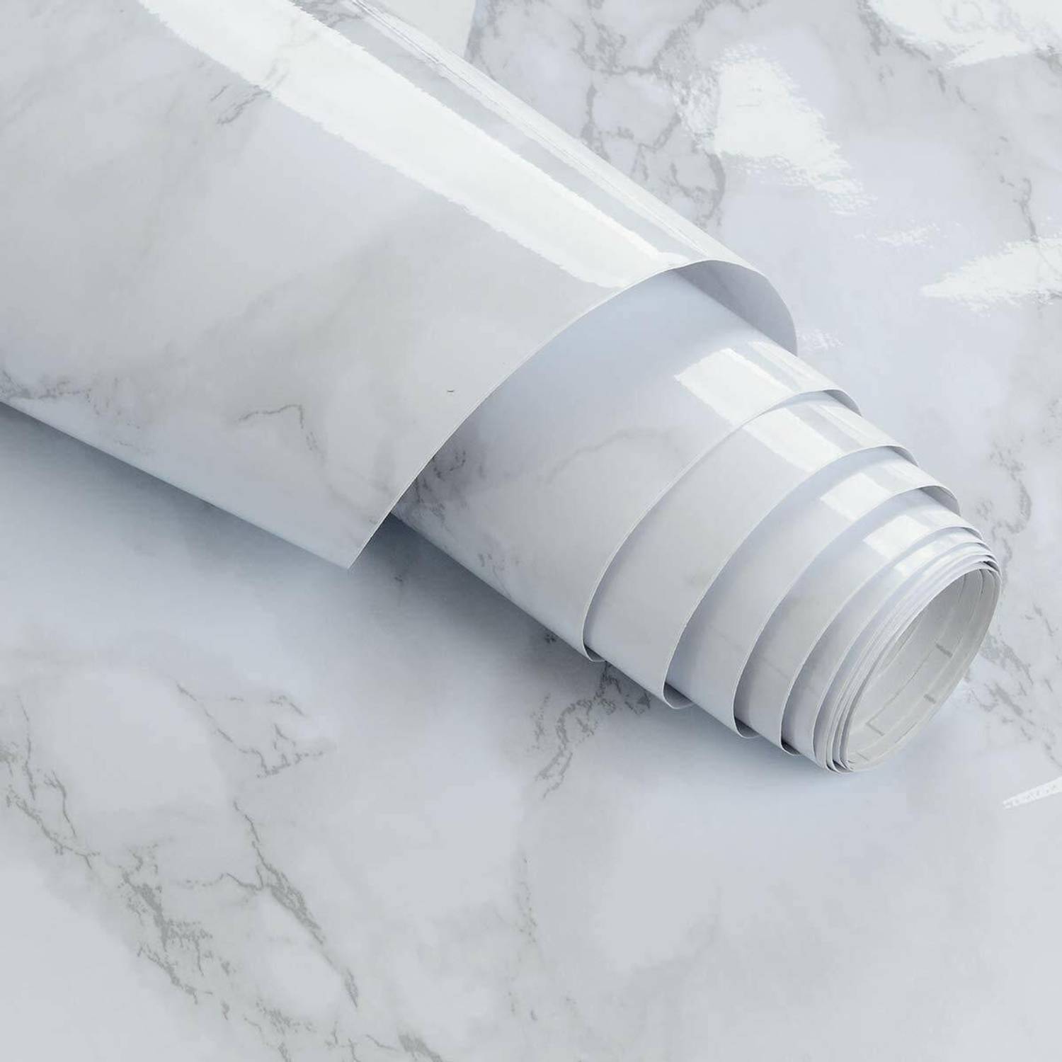 Adfresh 200 cm Marble Aluminum Foil Kitchen Stickers Oil-Proof Waterproof Self Adhesive Wallpaper PVC Bathroom Wall Stickers Contact Paper Marble Self Adhesive Sticker