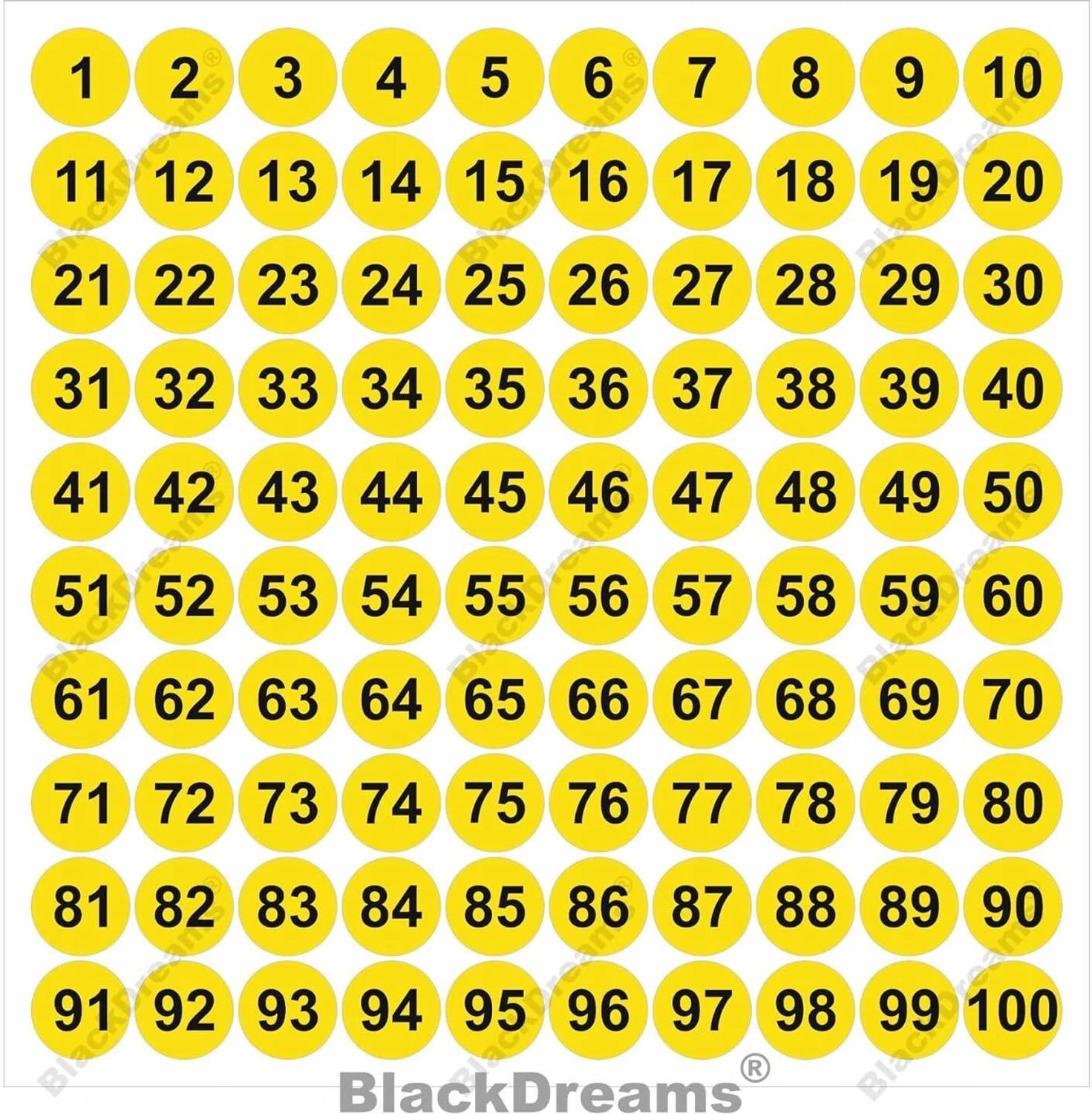 -_-　ラベルセット BlackDreams 2.5 cm Round 500 Piece 1 to 100 Number Label for