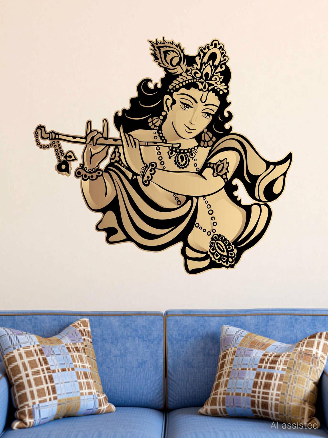Aquire 65 cm God Krishna Playing Flute Beautiful Design Self Adhesive Sticker