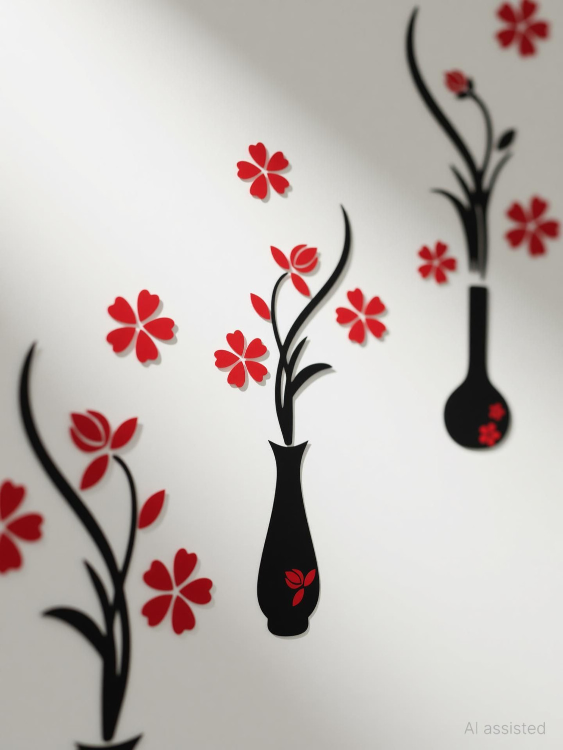 Image of SV collections 136 cm inchBeautiful Red Flowers Pots inch Wall Stickers ( Pack Of 1 ) Self Adhesive Sticker