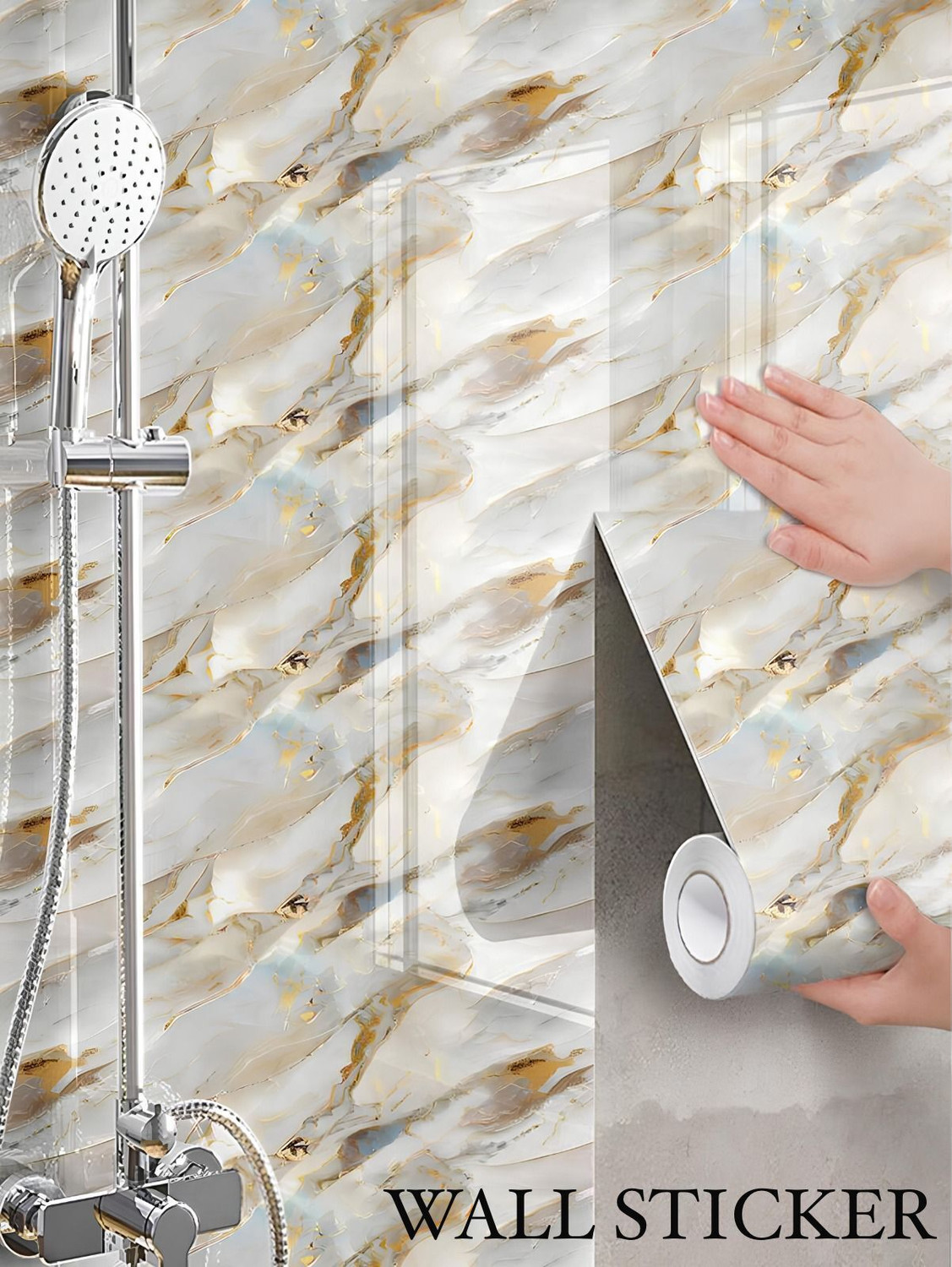 Image of voltify 200 cm Waterproof Wall Sticker For Kitchen & Home Decor - Glossy Marble Pattern Self Adhesive Sticker