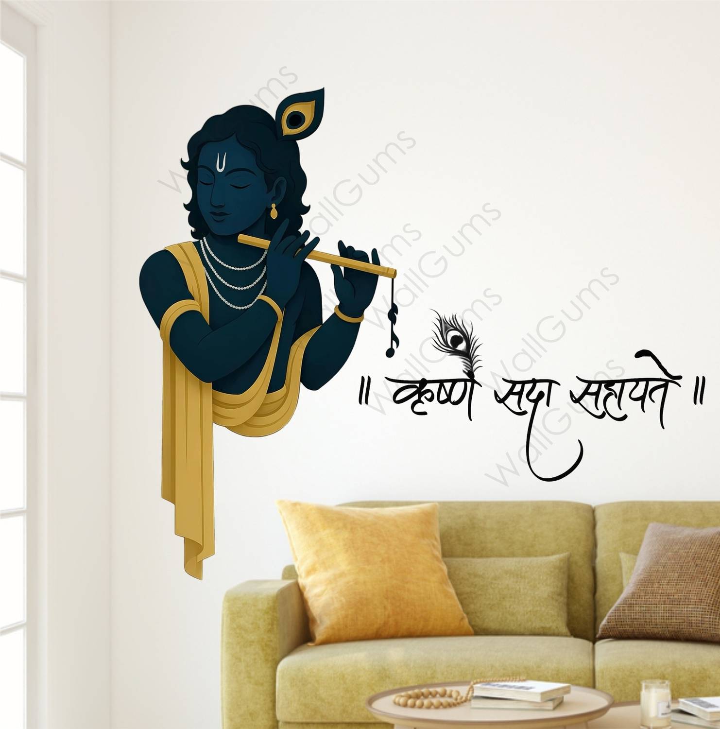 WallGums 83 cm Krishna Art Vinyl Wall Sticker For Home Decor kids room living room Self Adhesive Sticker