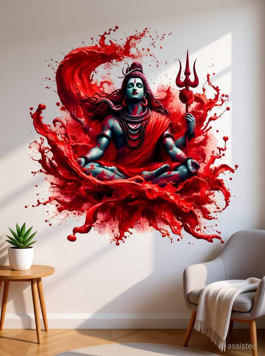 Ajay craft 45 cm Lord Shiva New design wall sticker Self Adhesive Sticker