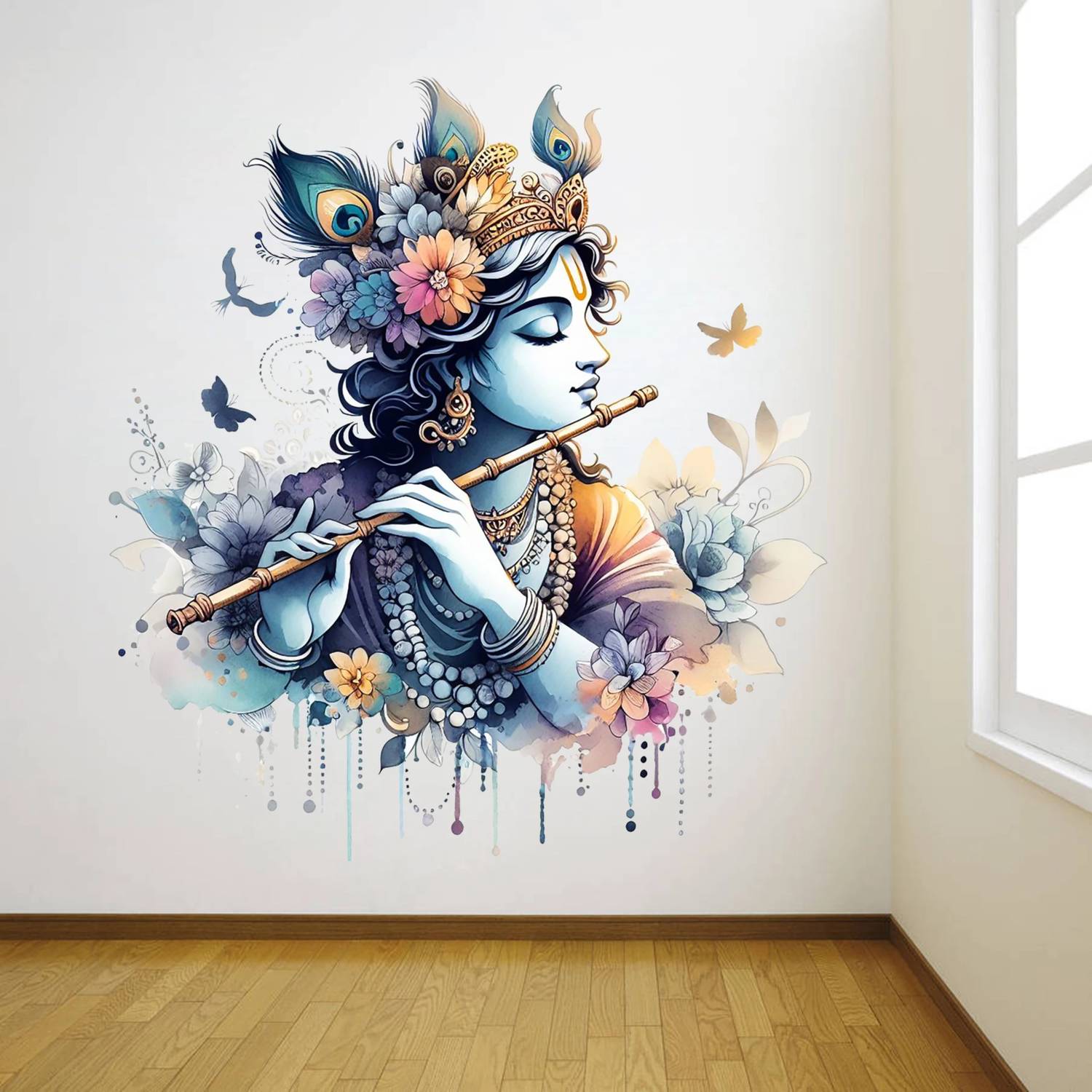 Ajay craft 50 cm Bansuri Wale Krishna Ji Wall Stickers for Home Decoration Self Adhesive Sticker