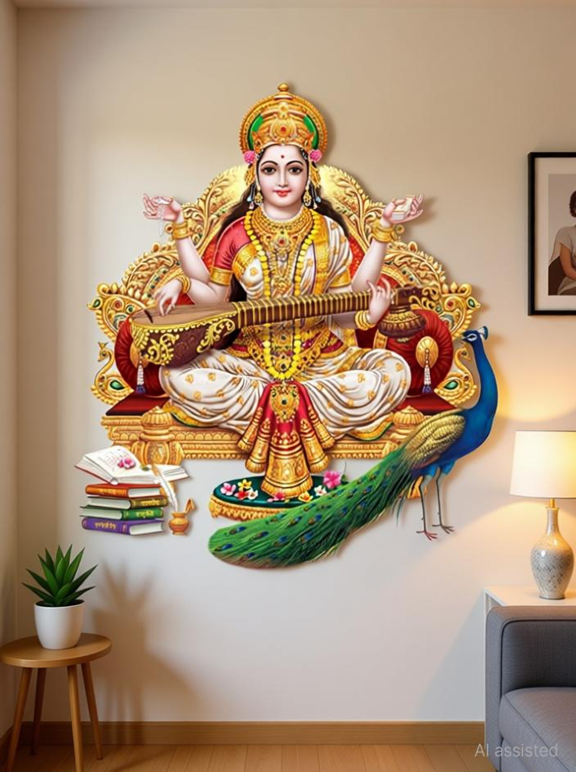 Image of my celebrat 76.2 cm Saraswati Maa Self Adhesive Sticker