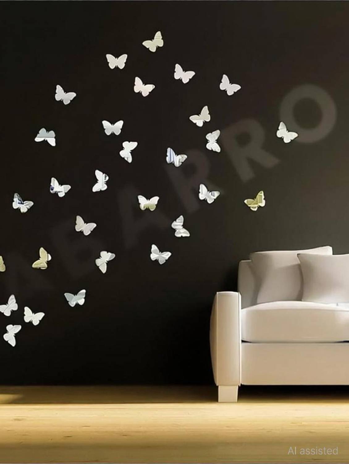 Abarro 3.5 inch 15 Pcs Butterfly Silver mirror sticker for wall Self Sticker (Pack of 1) Self Adhesive Sticker