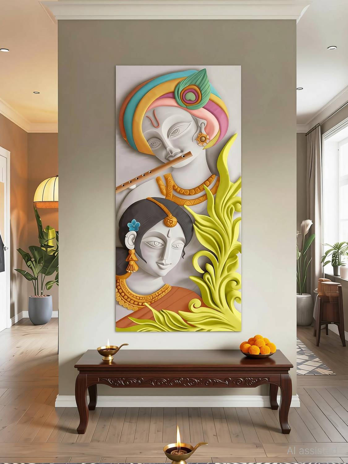 Bnezz 100 cm Wallpaper For Mandir Ceramic Krishna Wall Stickers Krishna Wall Posters For Home Self Adhesive Sticker