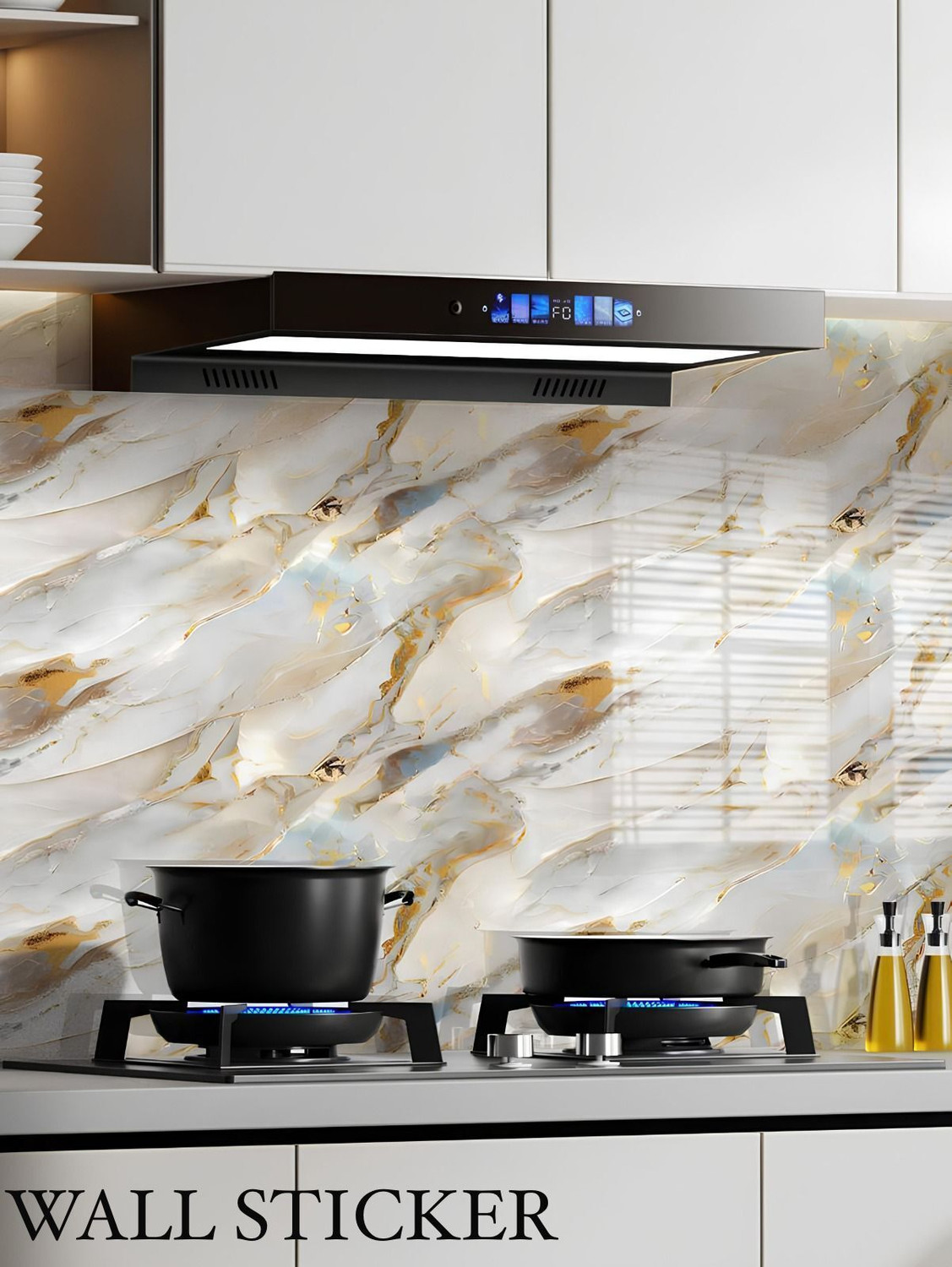 Image of voltify 200 cm Waterproof Wall Sticker For Kitchen & Home Decor - Glossy Marble Pattern Self Adhesive Sticker