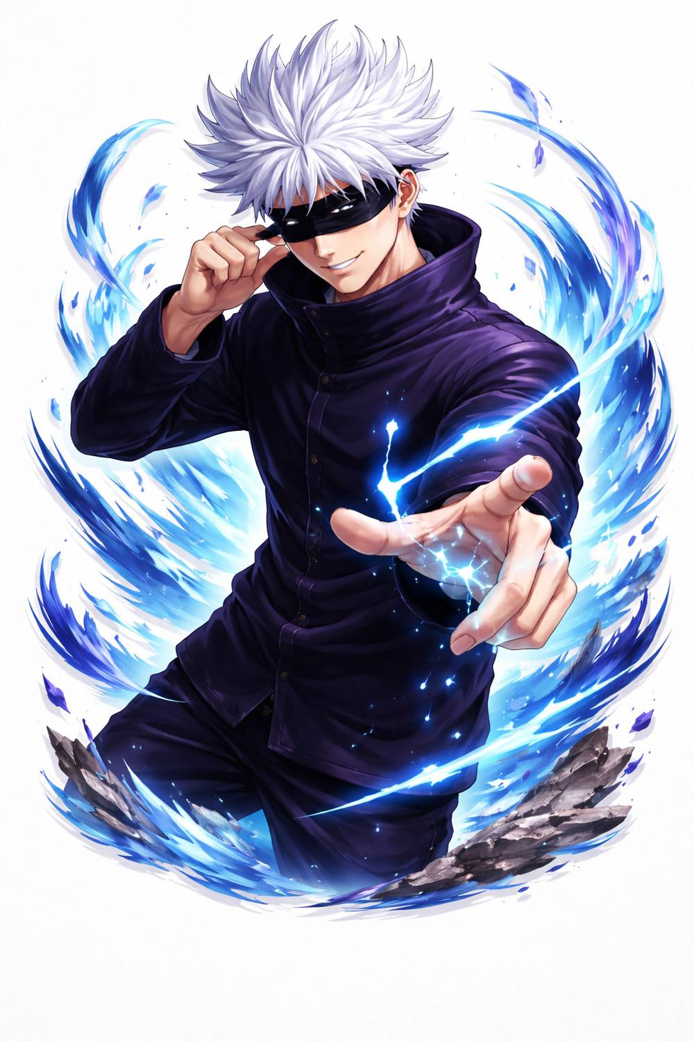 artisian inkwork 60 cm Anime Wall Sticker, White Haired Character with Blue Energy Effects Self Adhesive Sticker