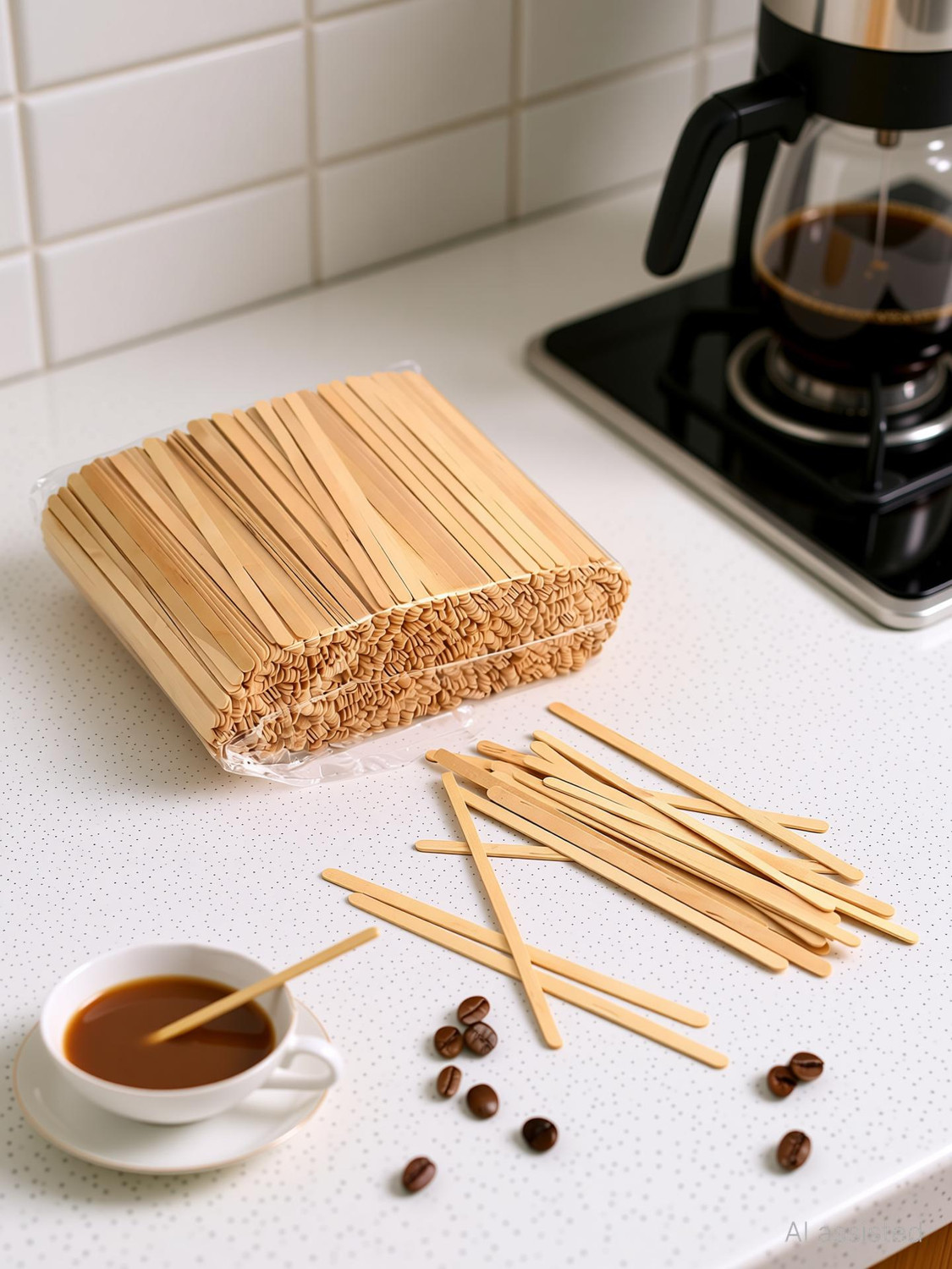 Image of KITHOME 200 Disposable Coffee Stir Sticks, DIY Crafts (5.5inch /14 CM) | Wooden Stirrer Wooden 14 cm Stirrer