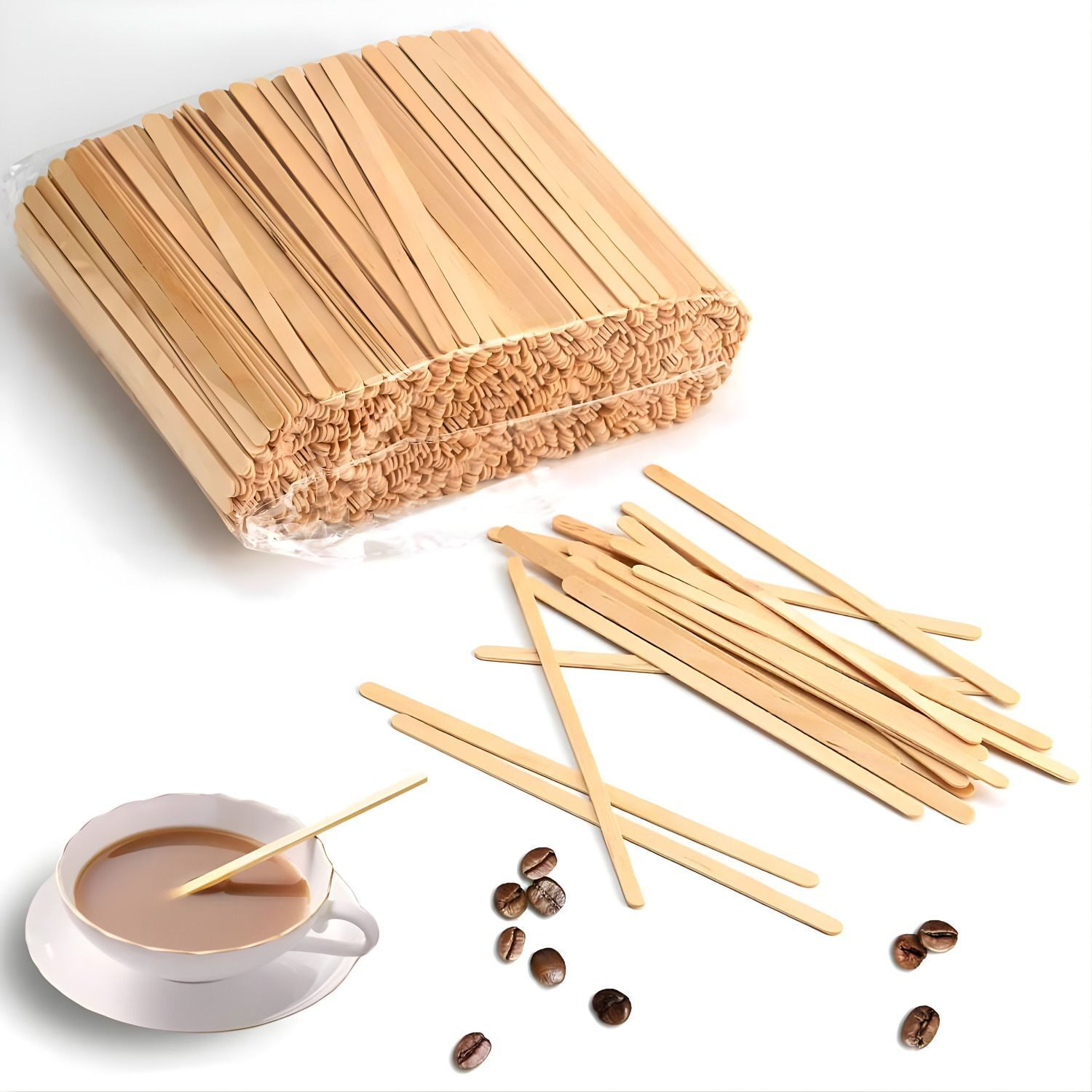 Image of KITHOME 200 Disposable Coffee Stir Sticks, DIY Crafts (5.5inch /14 CM) | Wooden Stirrer Wooden 14 cm Stirrer