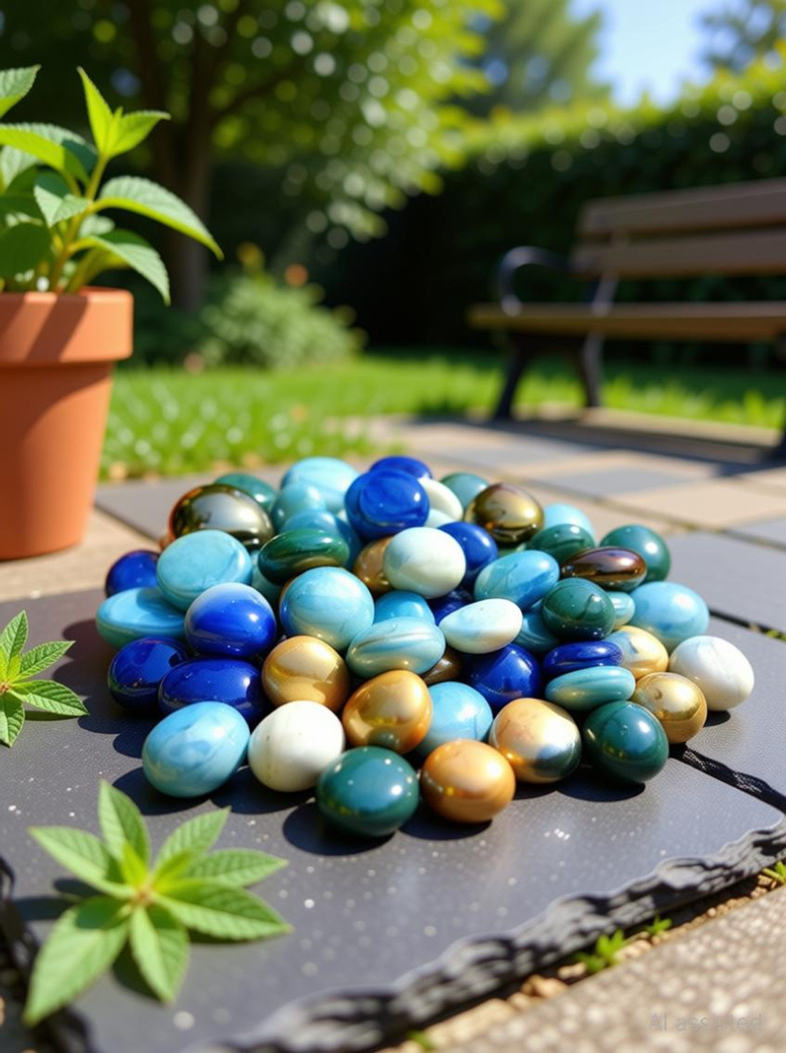 Image of Colour Stone Round Glass Pebbles Decorative Stone For Home Garden Outdoor Decor (450 grams) Polished, Regular, Painted Round Fire Glass Pebbles (Multicolor 450 g)