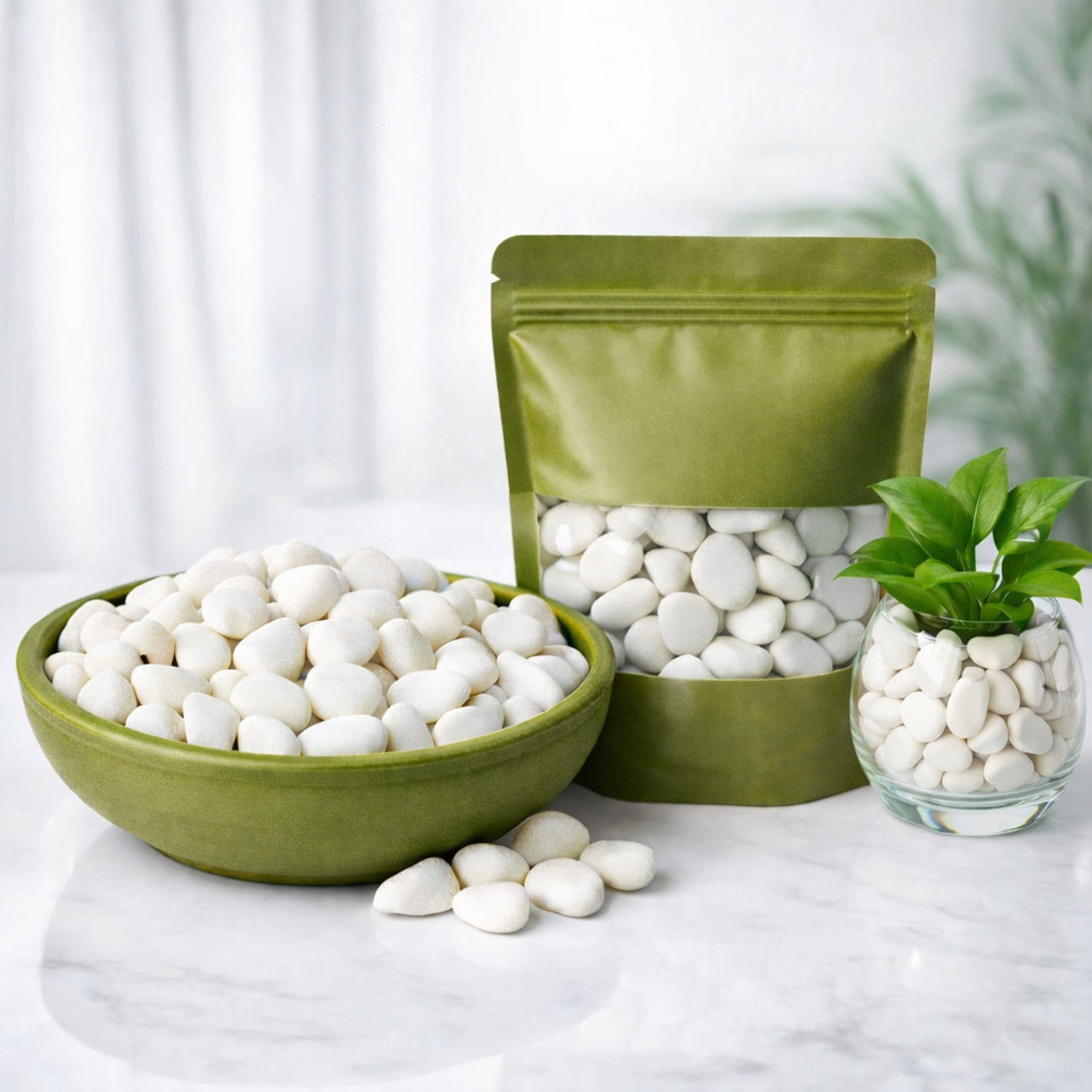 Image of SMAB White Decorative Pebbles for Plants Aquarium Garden Vase Decor 4 Kg Polished Asymmetrical Marble Pebbles