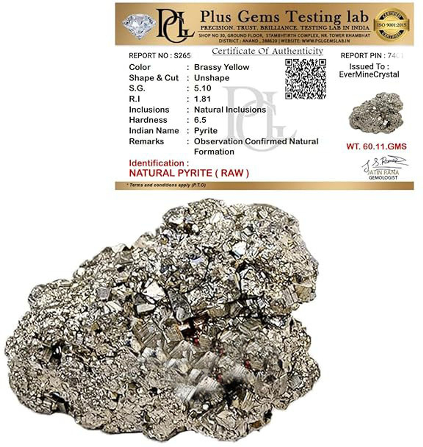 Image of GoldAura Pyrite Cluster Rough Stone for Vastu Correction 50-60g Regular Asymmetrical Crystal Stone