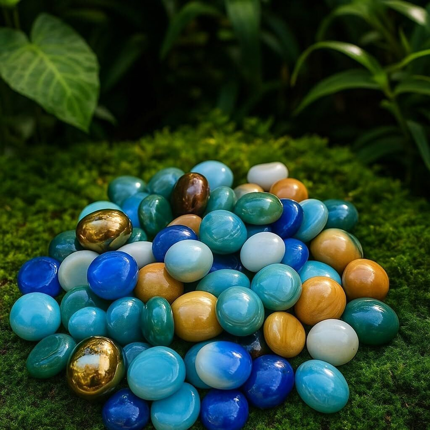 Image of Colour Stone Round Glass Pebbles Decorative Stone For Home Garden Outdoor Decor (450 grams) Polished, Regular, Painted Round Fire Glass Pebbles (Multicolor 450 g)