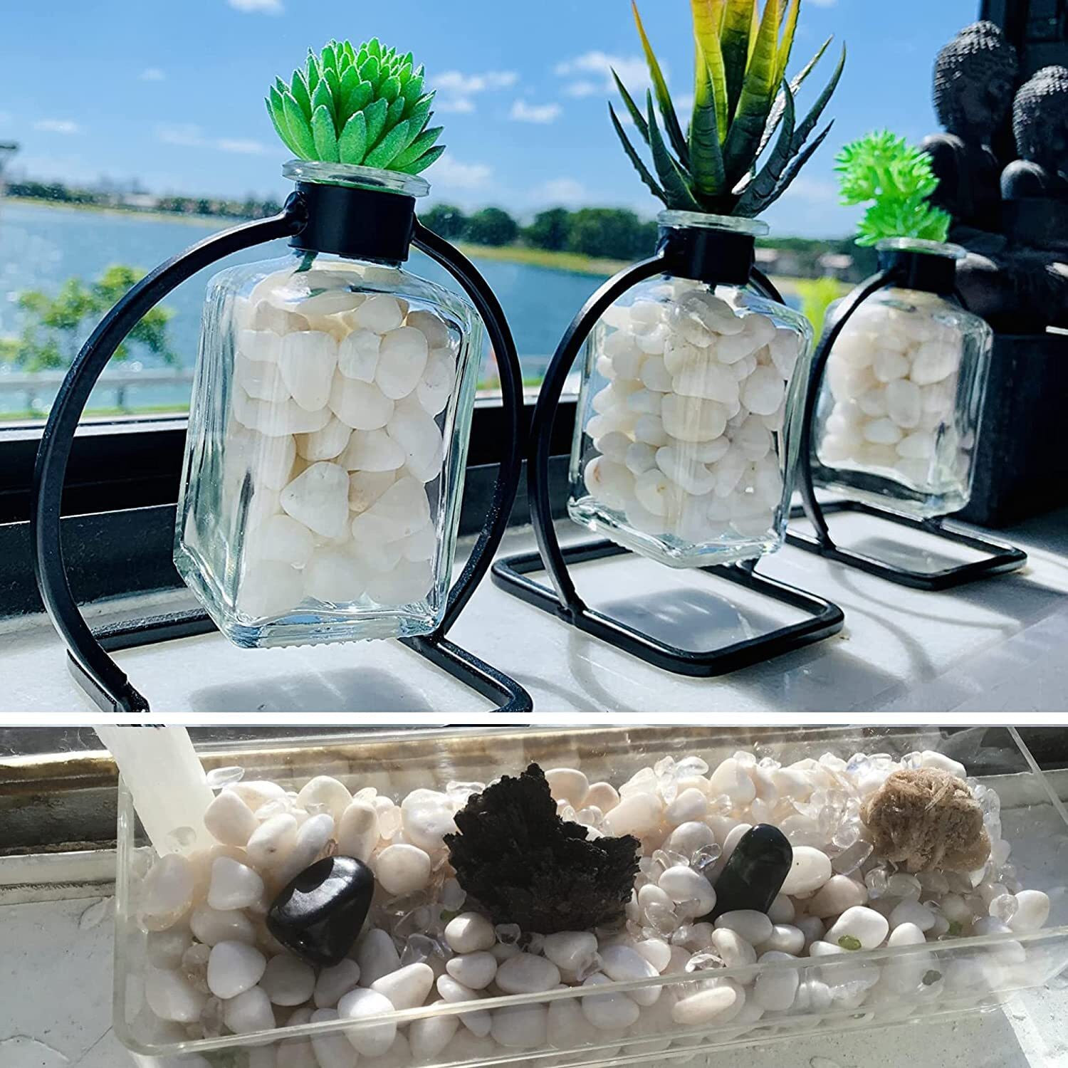 Image of SMAB White Pebble Stones 1 KG for Plants Garden Aquarium Decoration Marble Polished Asymmetrical Marble Stone
