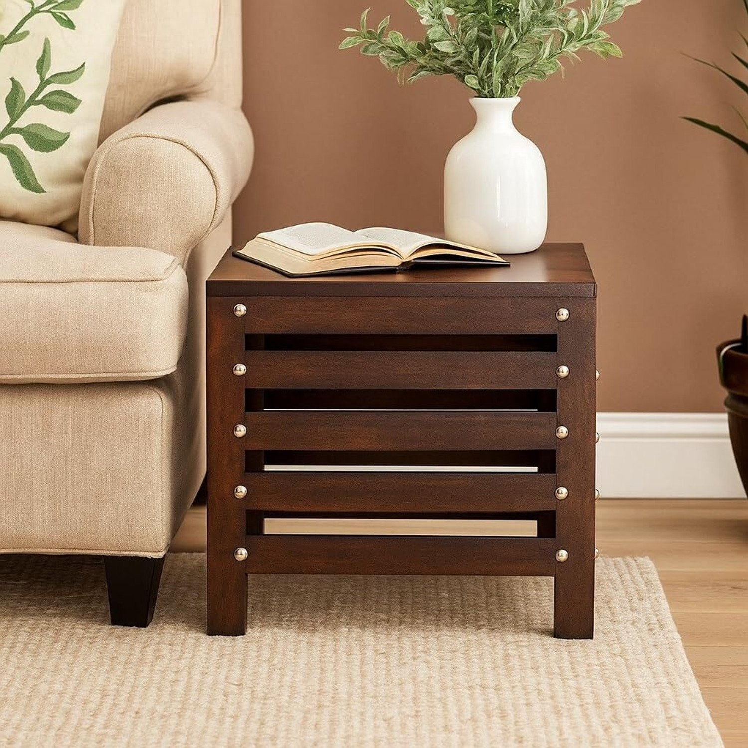 Image of S F ENTERPRISES Wood Sitting Stool, Side Table, End Table for Office, Balcony, Living & Bedroom Stool