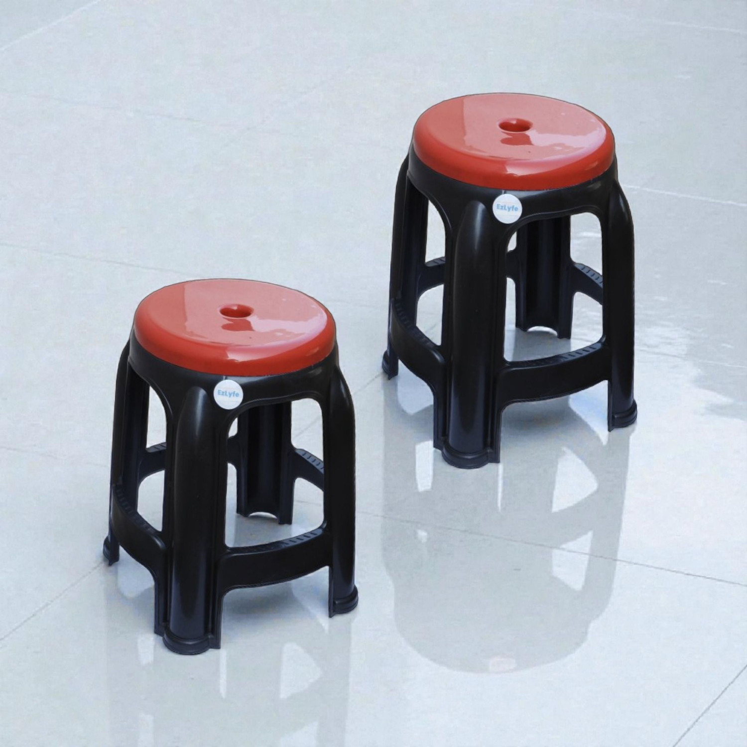 Image of EzLyfe Pack of 2 MultiUse Heavy Duty Plastic Stool Set Outdoor & Cafeteria Stool