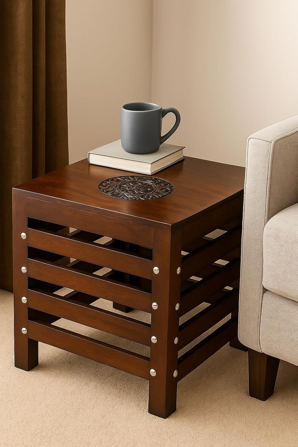 Image of S F ENTERPRISES Wood Sitting Stool, Side Table, End Table for Office, Balcony, Living & Bedroom Stool