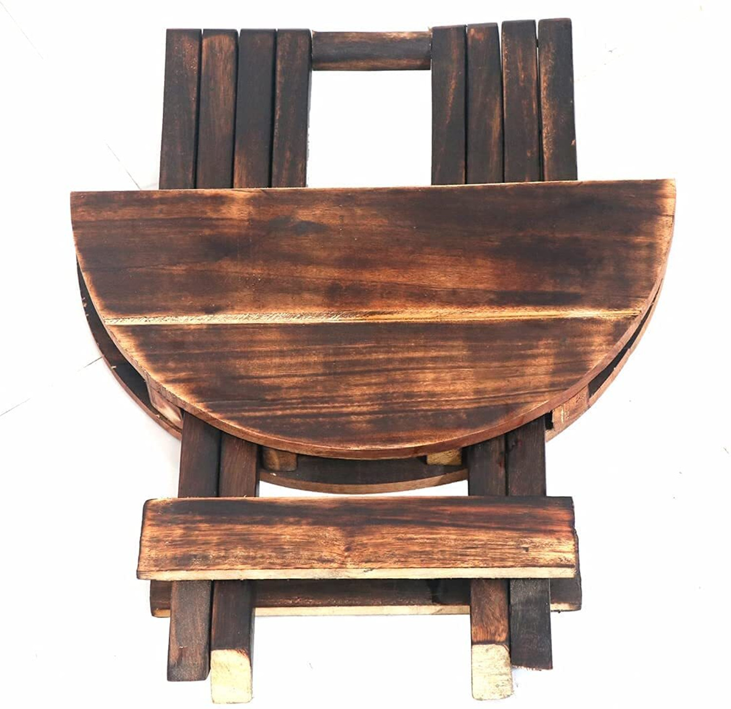 Image of etiquette art Wooden Folding Side Table - Antique Handmade Foldable Coffee Table Engineered Wood Side Table