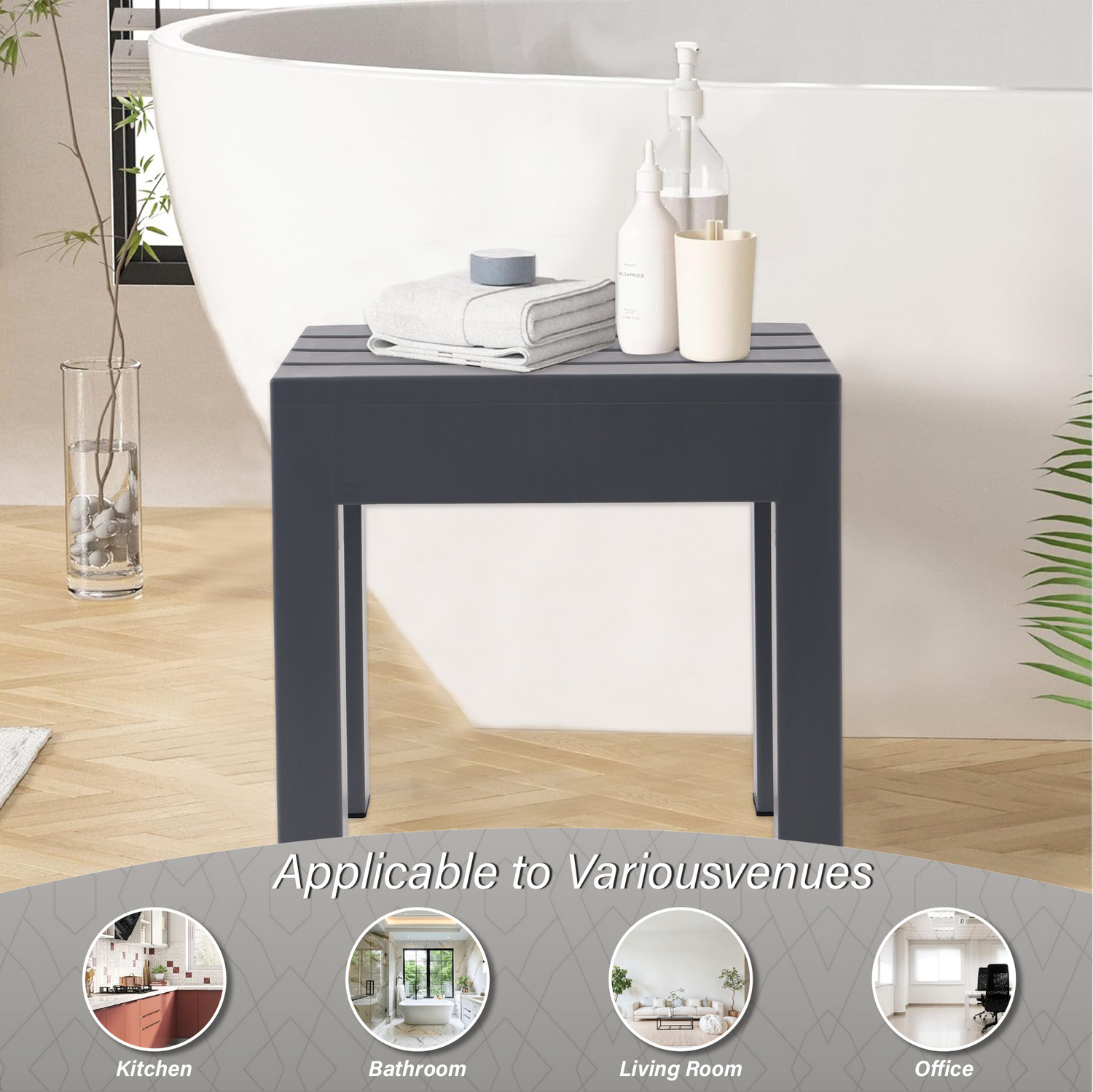 Image of KUBER INDUSTRIES 2 Pcs Plastic Stool for Home Use | Anti Slip Bath Stools for Bathroom | Grey Stool