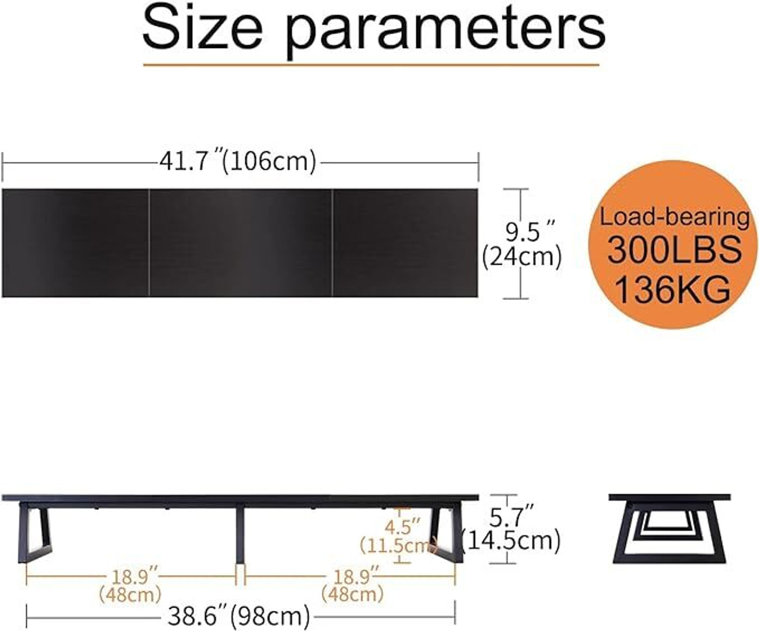 Image of Indian Decor XL652 Classic Black 42 inch Dual Monitor Riser,Long Monitor Stand for 2 Monitors Living & Bedroom Stool