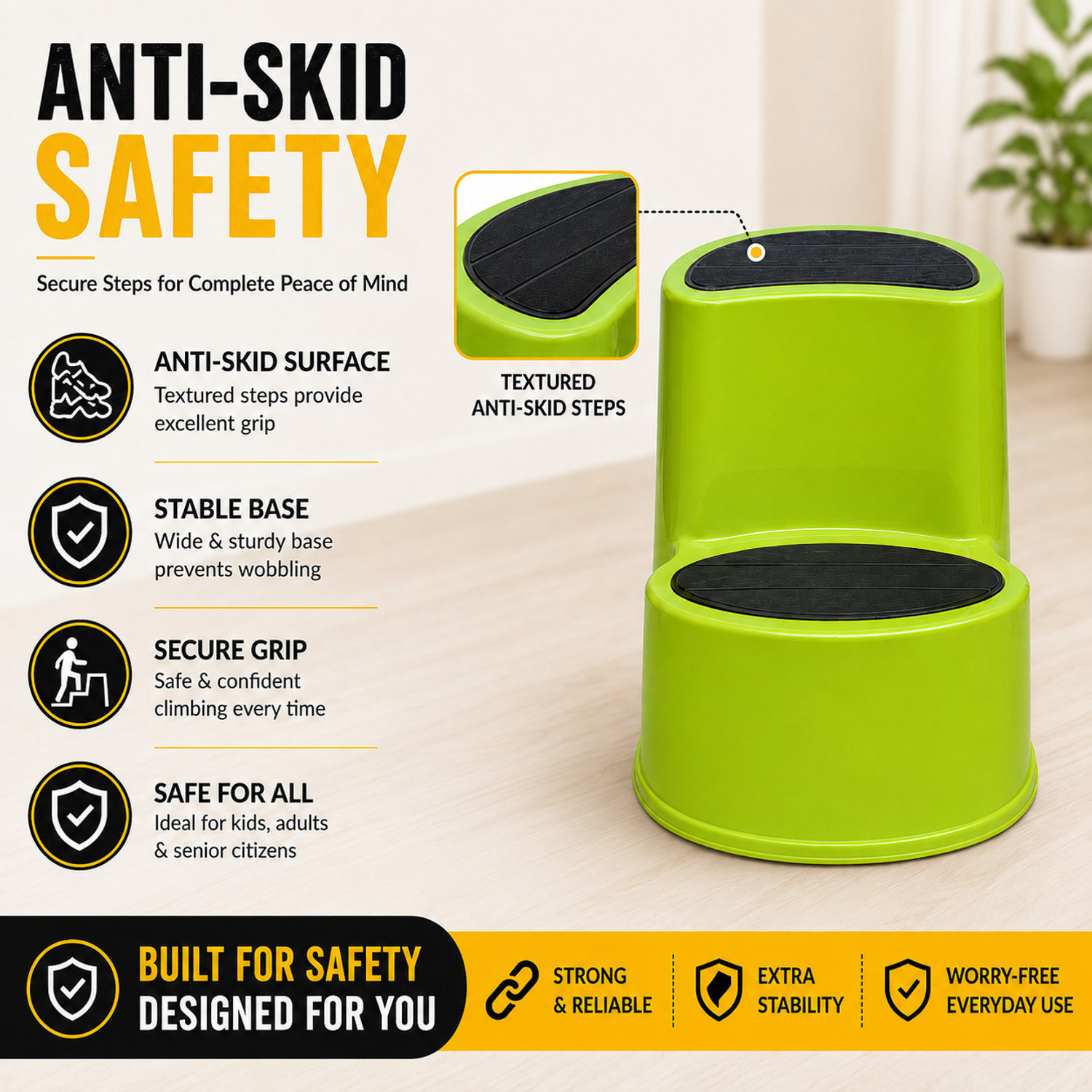 Image of TrendyLivings Mango Murfi Step Stool for Kitchen, Home, Office Multipurpose 2 Step Living & Bedroom Stool