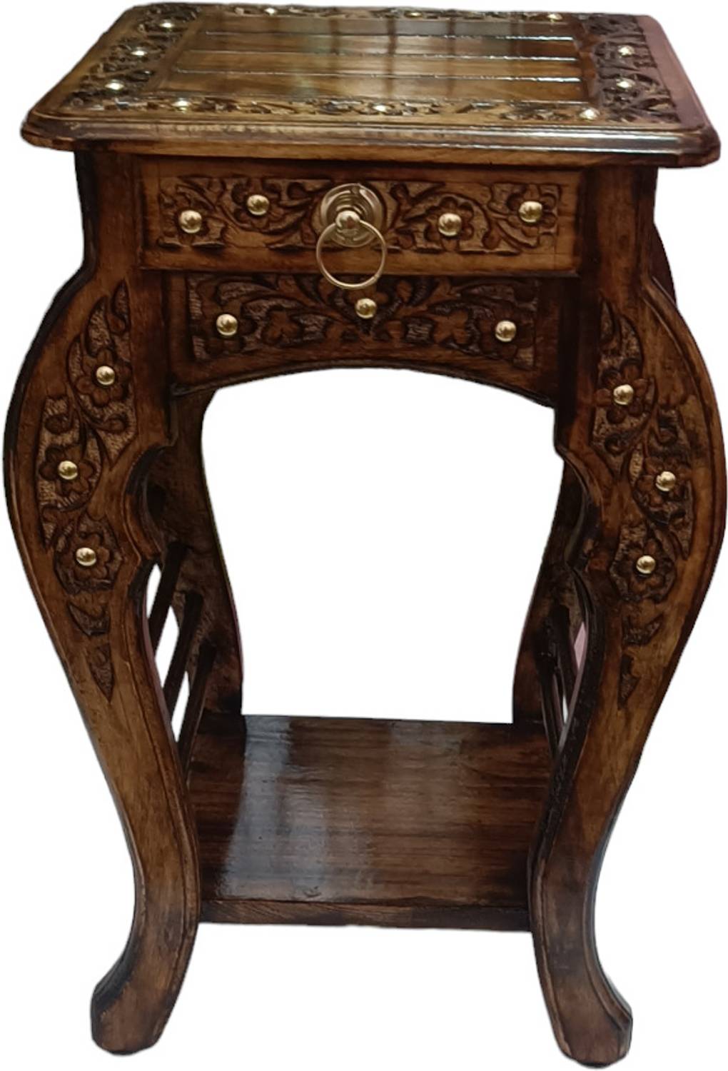 Smarts collection Handmade Wooden Floral Carved With Drower Stool