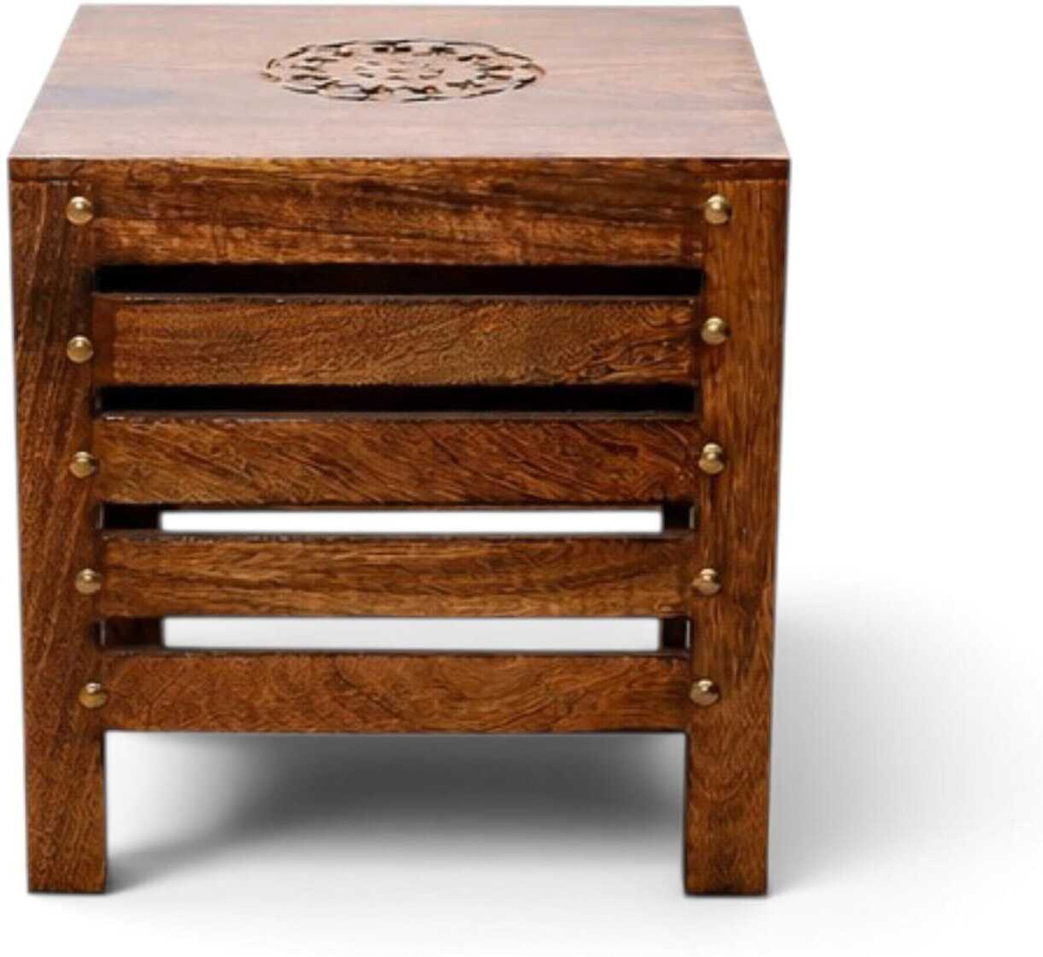 Image of Timber Tales Wooden Stool Living & Bedroom Stool (Black, Pre-assembled)