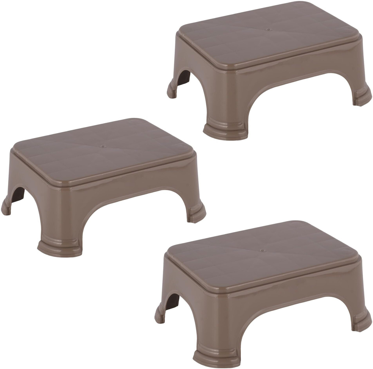 Image of HOMESTIC Pack of 3 Durable Bathroom Stool for Bathing for Home | Plain - Brown Stool
