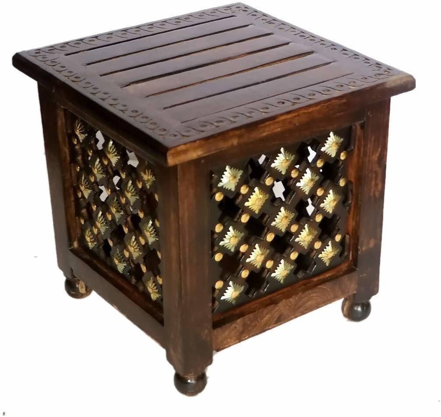 Decomart Beautiful Antique Wooden Stool with Storage for Living a