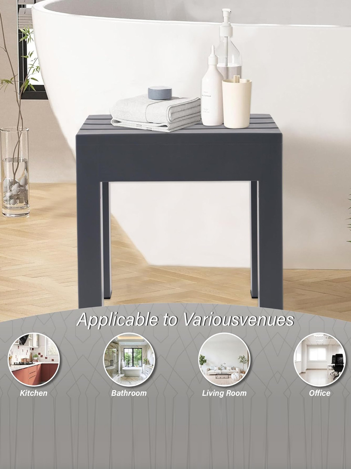 Image of KUBER INDUSTRIES Plastic Stool for Home Use | Anti Slip Bath Stools for Bathroom | Grey Stool