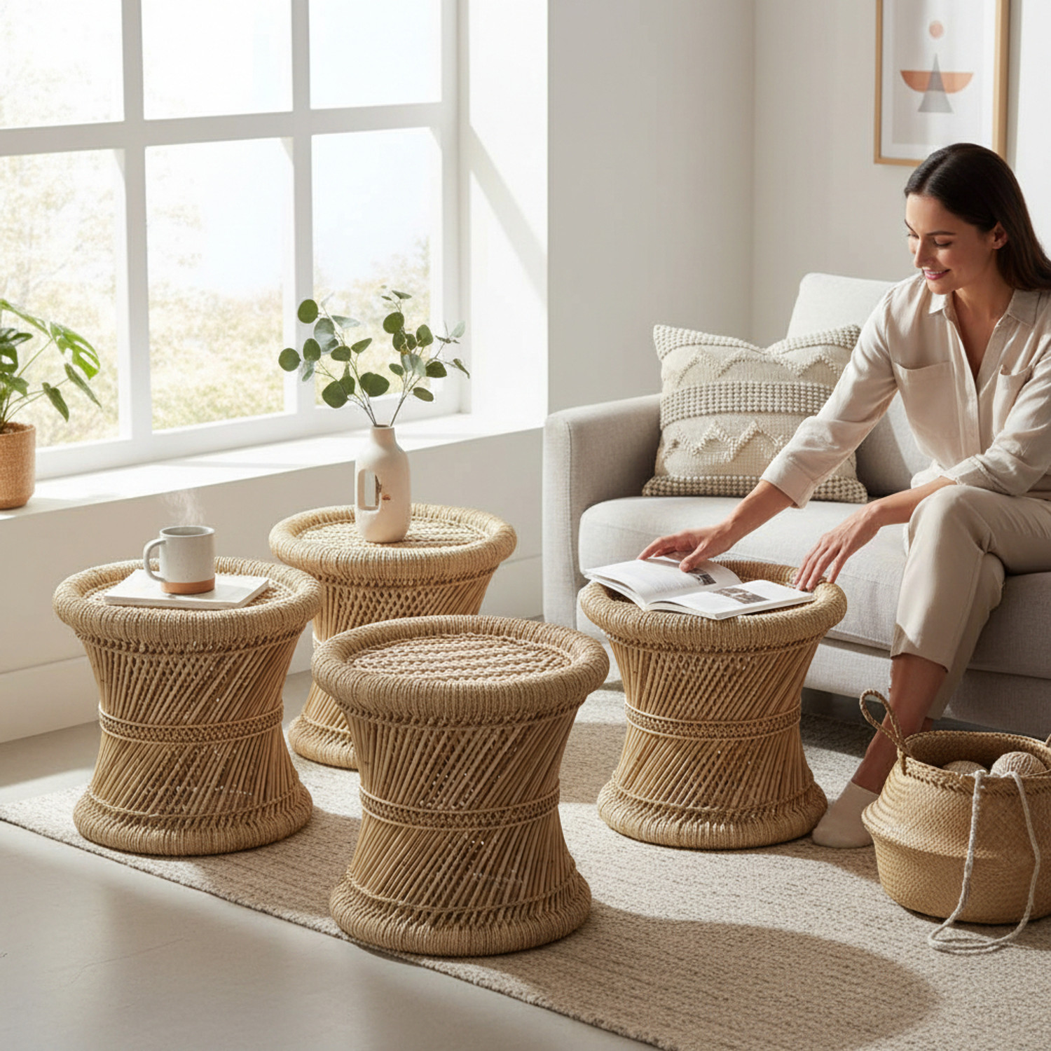 Image of JRS Handmade bamboo mudda Stool chair for office home indoor garden Outdoor & Cafeteria Stool