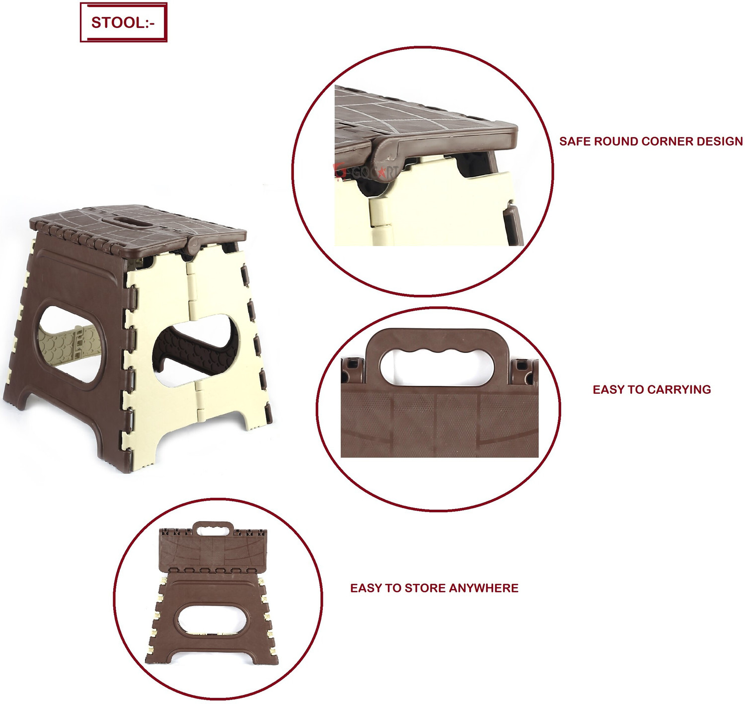 Image of GOCART Folding Step Stool - 12 inch Height Premium Heavy Duty Foldable Stool for Kids & Adults, Kitchen Garden Bathroom Stepping Stool Kitchen Stool
