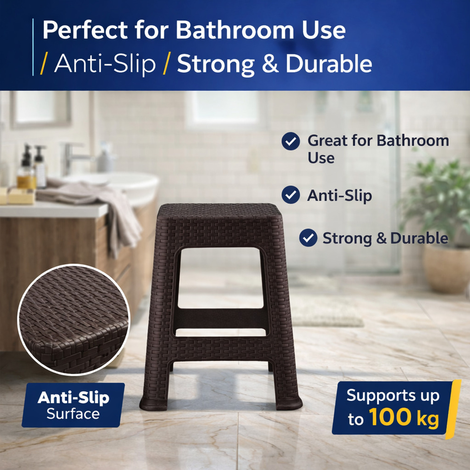Image of Durasto Plastic Sitting Stool for Bedroom, Kitchen, Living Room, Bedroom, Office Use Stool (Brown, Pre-assembled)