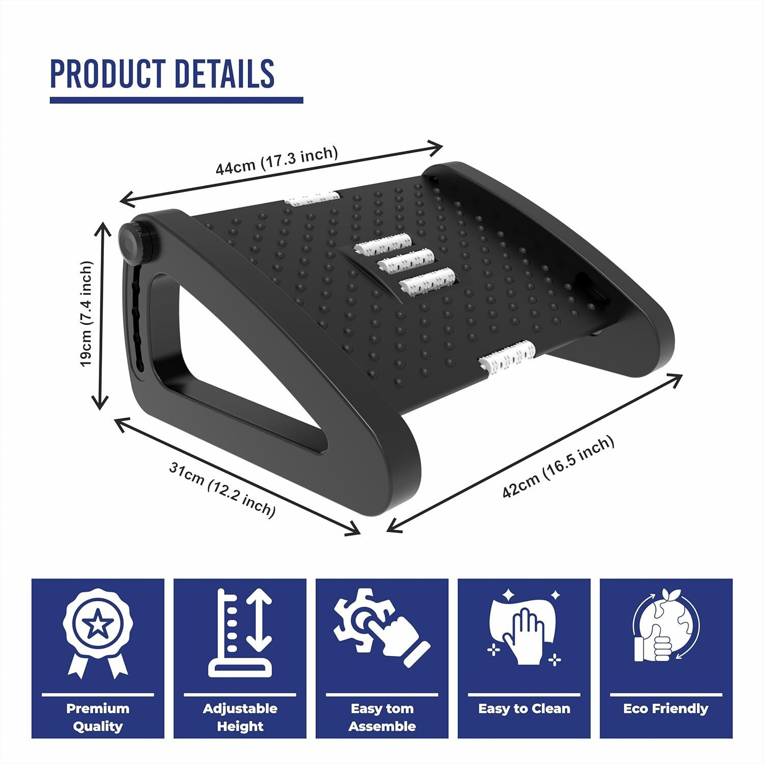 Image of KRIYAKAL Adjustable Ergonomic Foot Rest For Office Chair, Massage Rollers ( G-BLACK ) Foot Rest