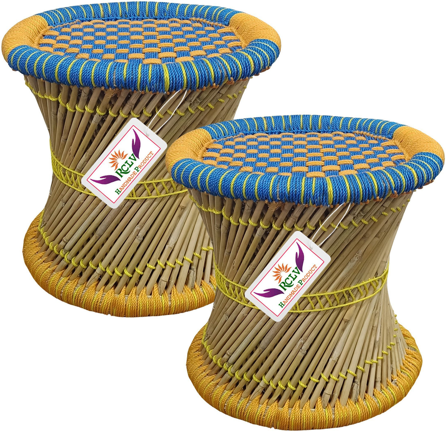 Image of LV HANDMAKER Pure handmade Bamboo Stool Mudda /mudha /muddi Set of-2 Outdoor & Cafeteria Stool