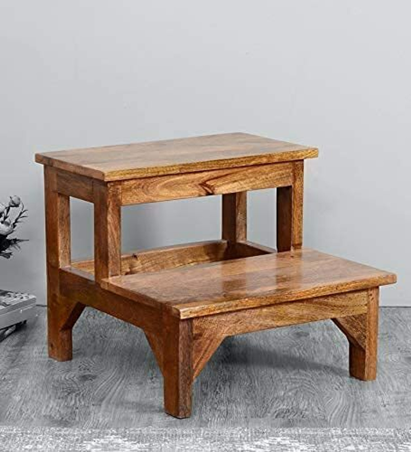 Image of Decorvatsa Decorvatsa Solid Sheesham Wood Step Stool, Wooden Stool 2 step kitchen stool Stool